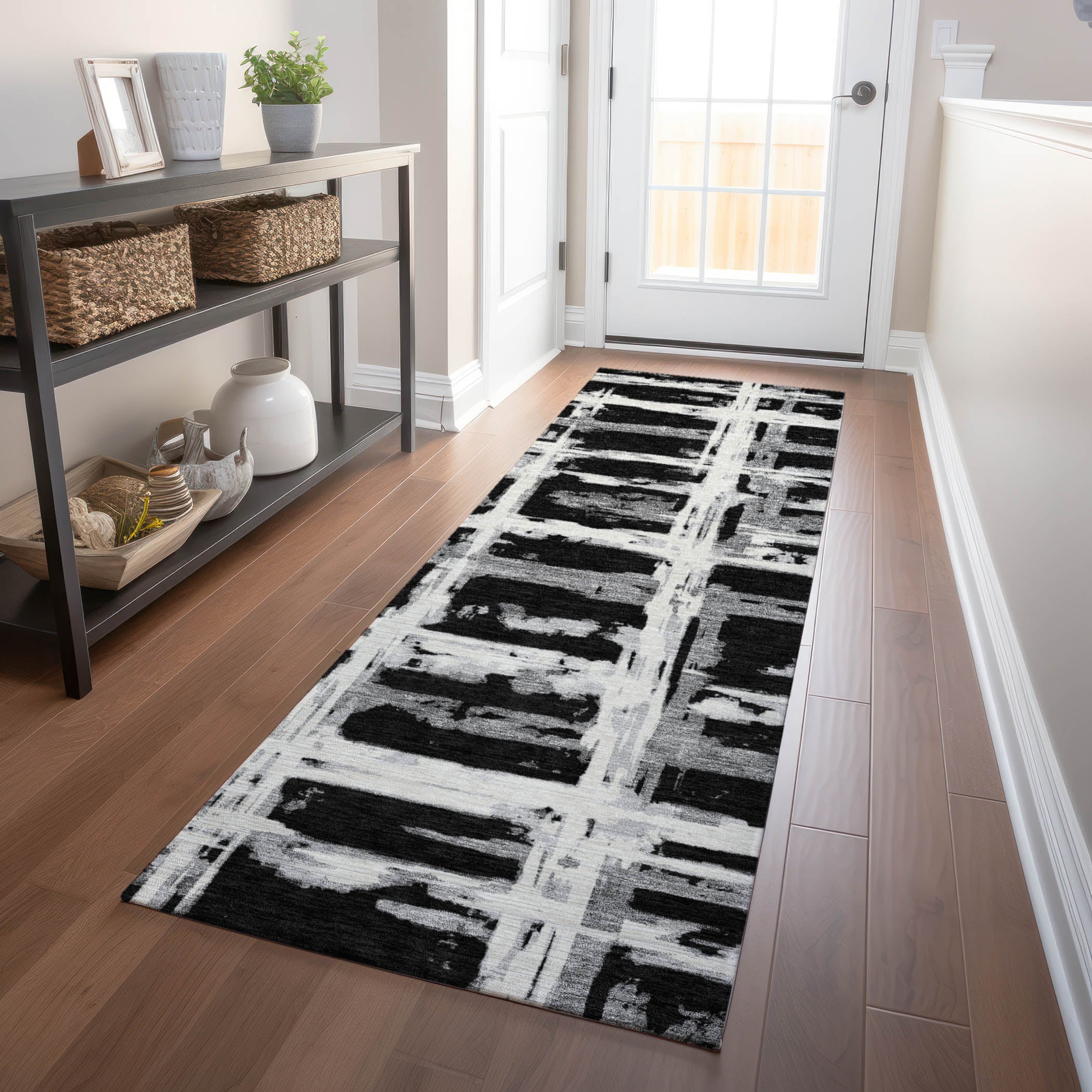 Chiang Mai Machine Washable Transitional Black Rug 2'3" x 7'6" #shape_Runner