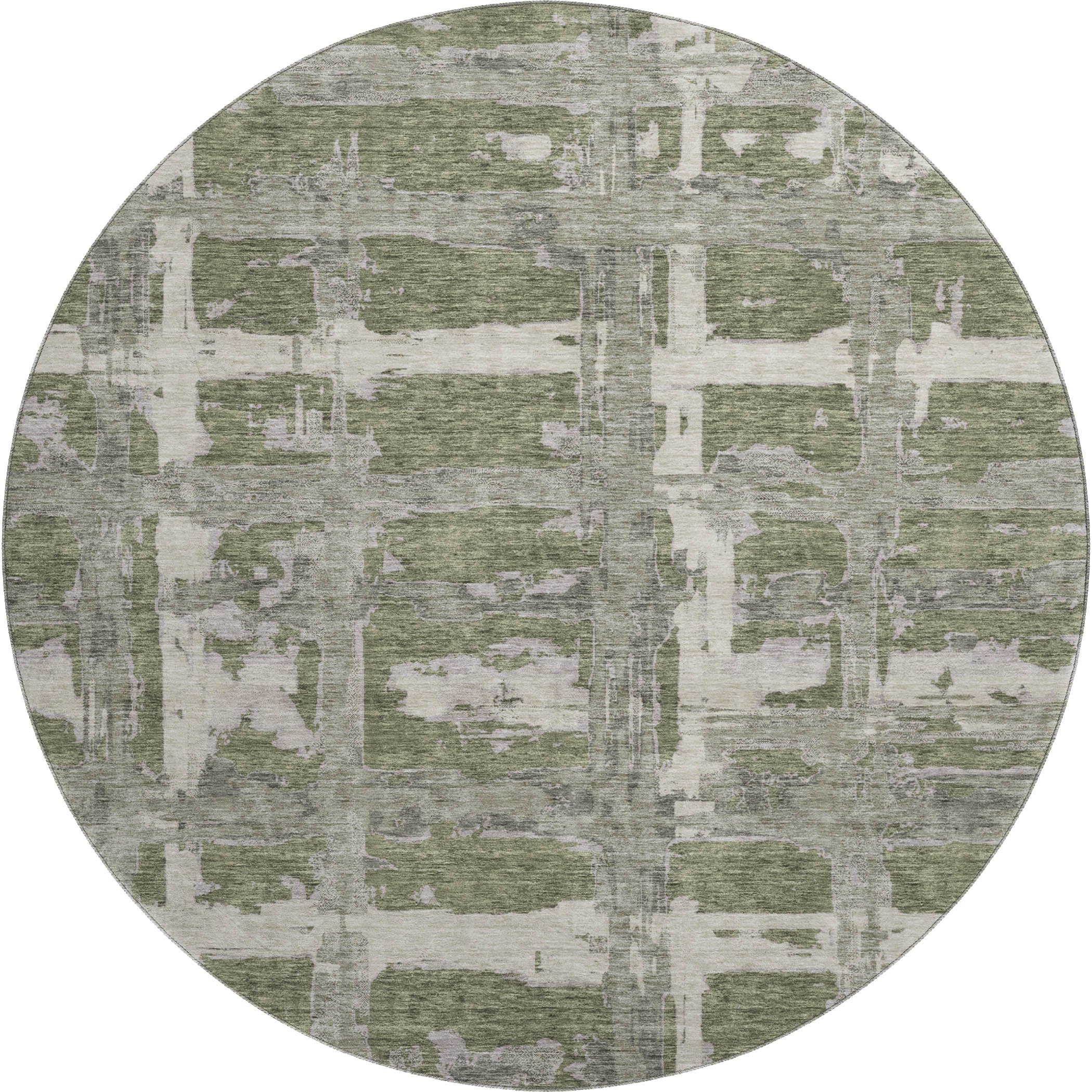 Chiang Mai Machine Washable Transitional Olive Green Rug 8' x 8' #shape_Round
