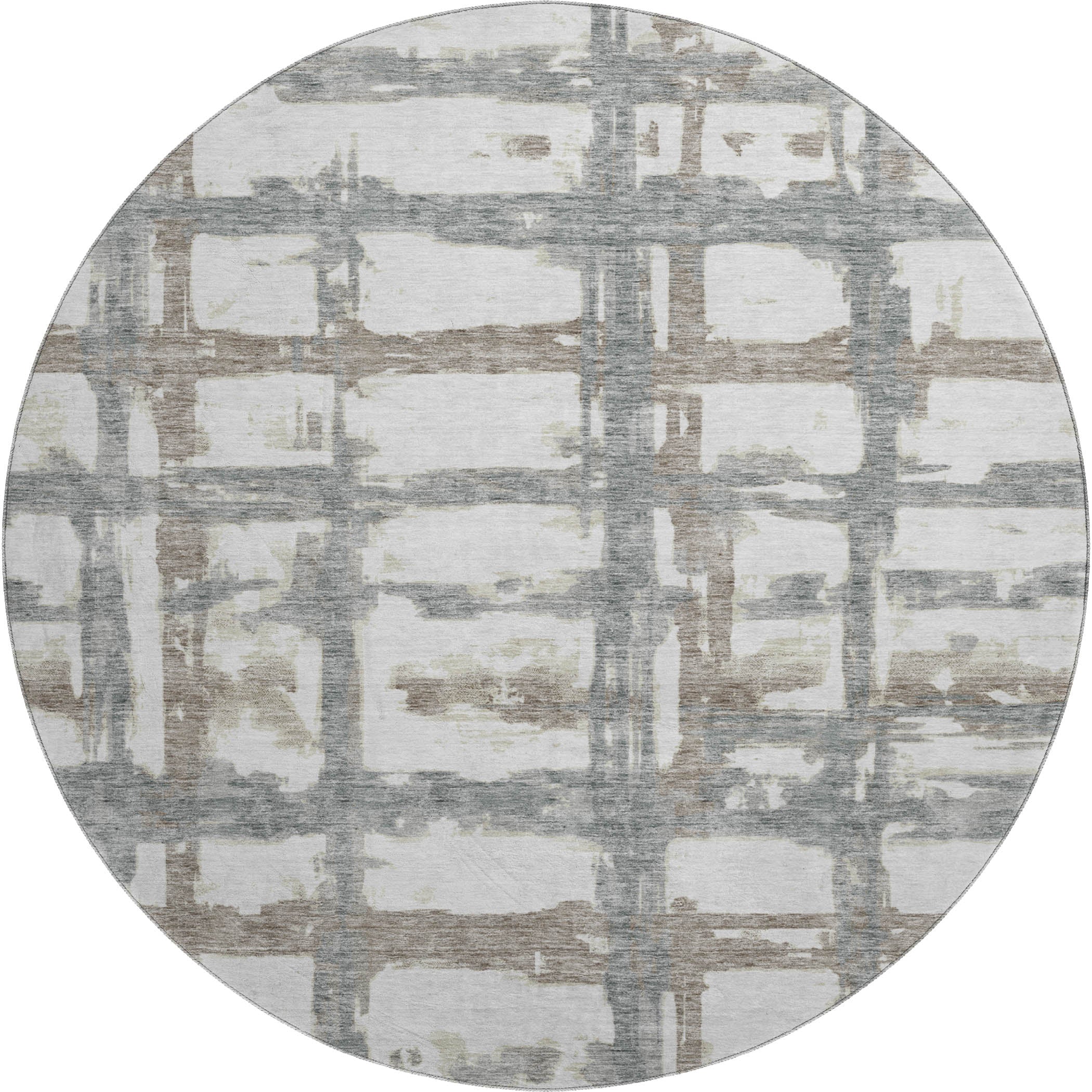 Chiang Mai Machine Washable Transitional Silver Gray Rug 8' x 8' #shape_Round