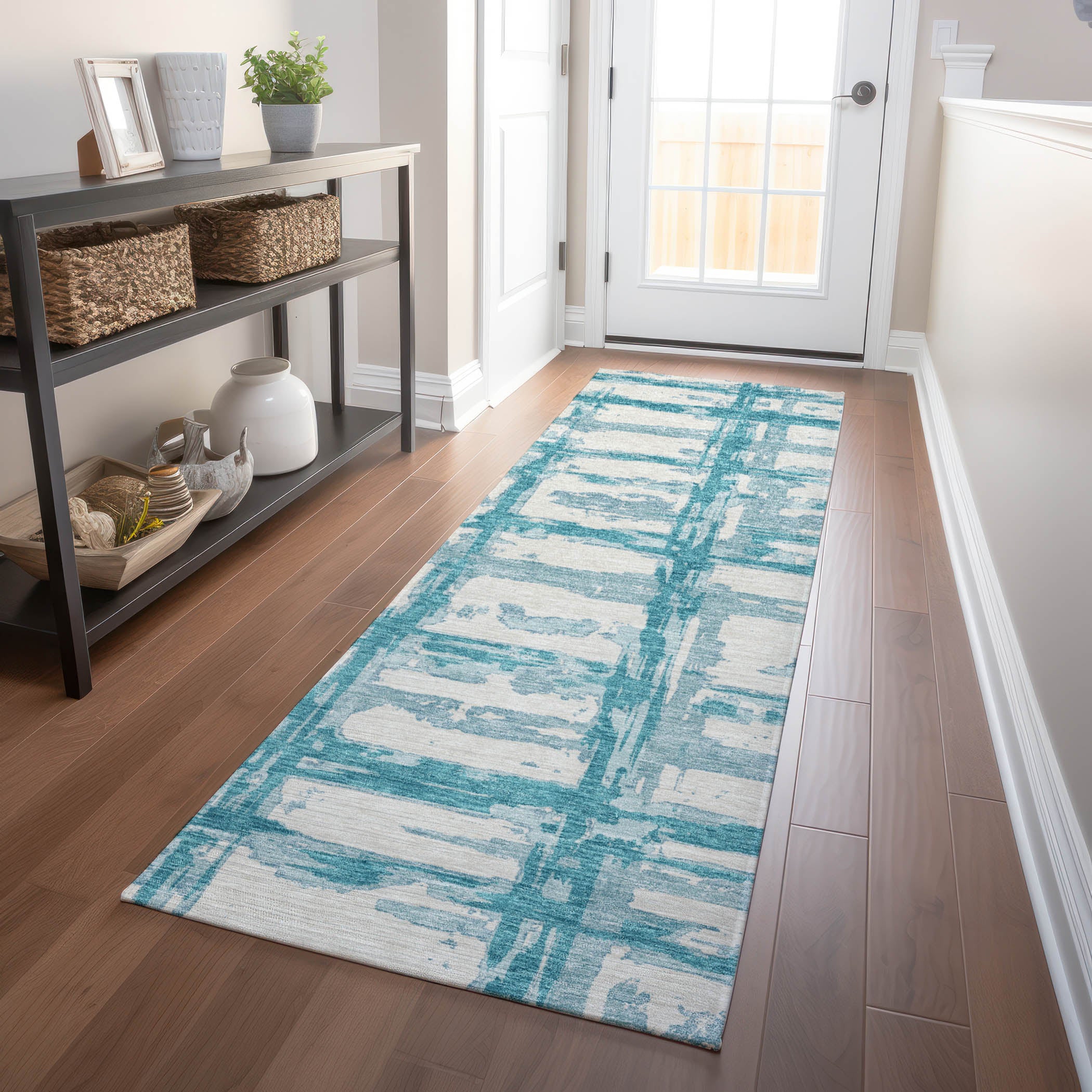 Chiang Mai Machine Washable Transitional Teal Rug 2'3" x 7'6" #shape_Runner