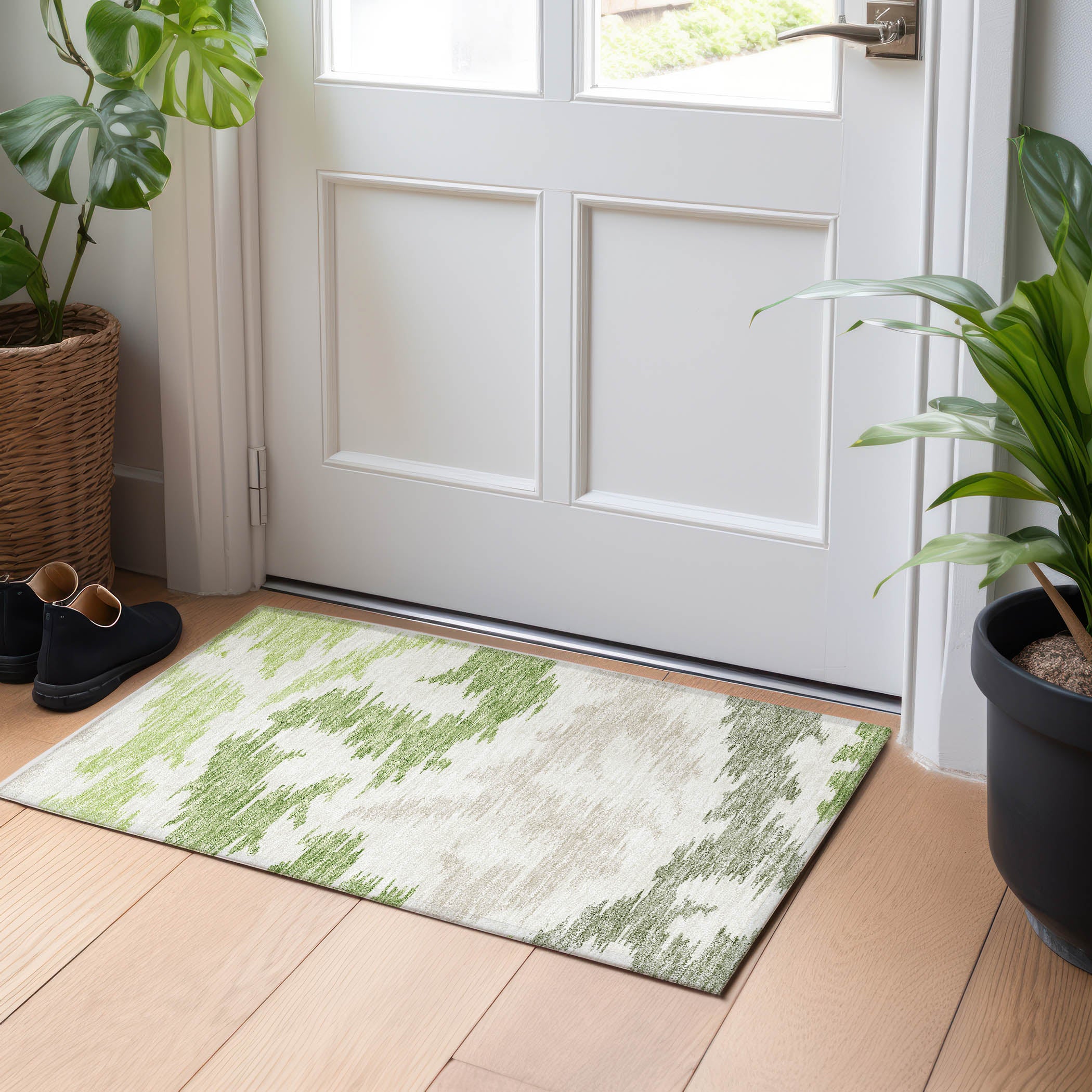 Florence Machine Washable Transitional Green Rug 1'8" x 2'6" #shape_Rectangle