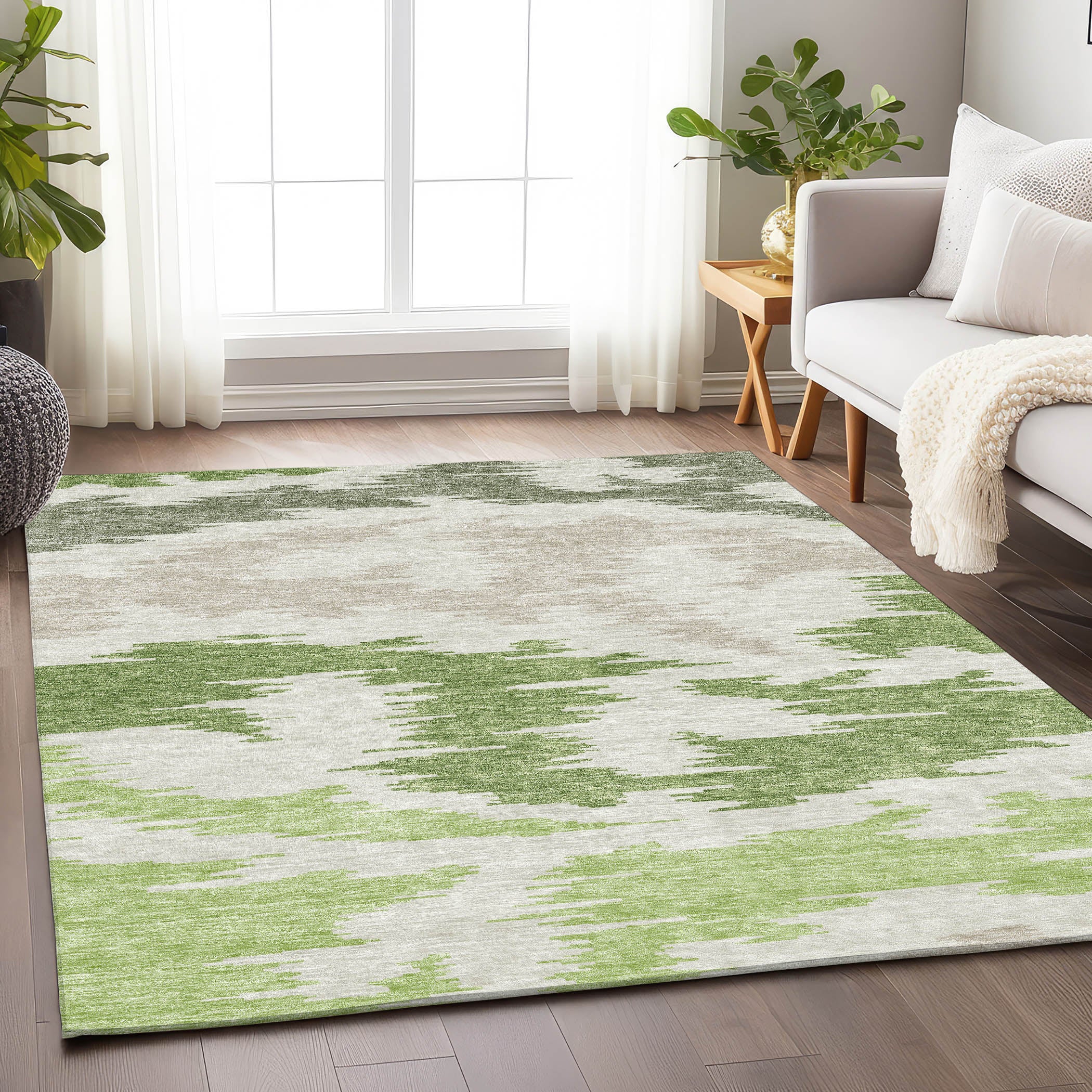 Florence Machine Washable Transitional Green Rug 2'6" x 3'10" #shape_Rectangle