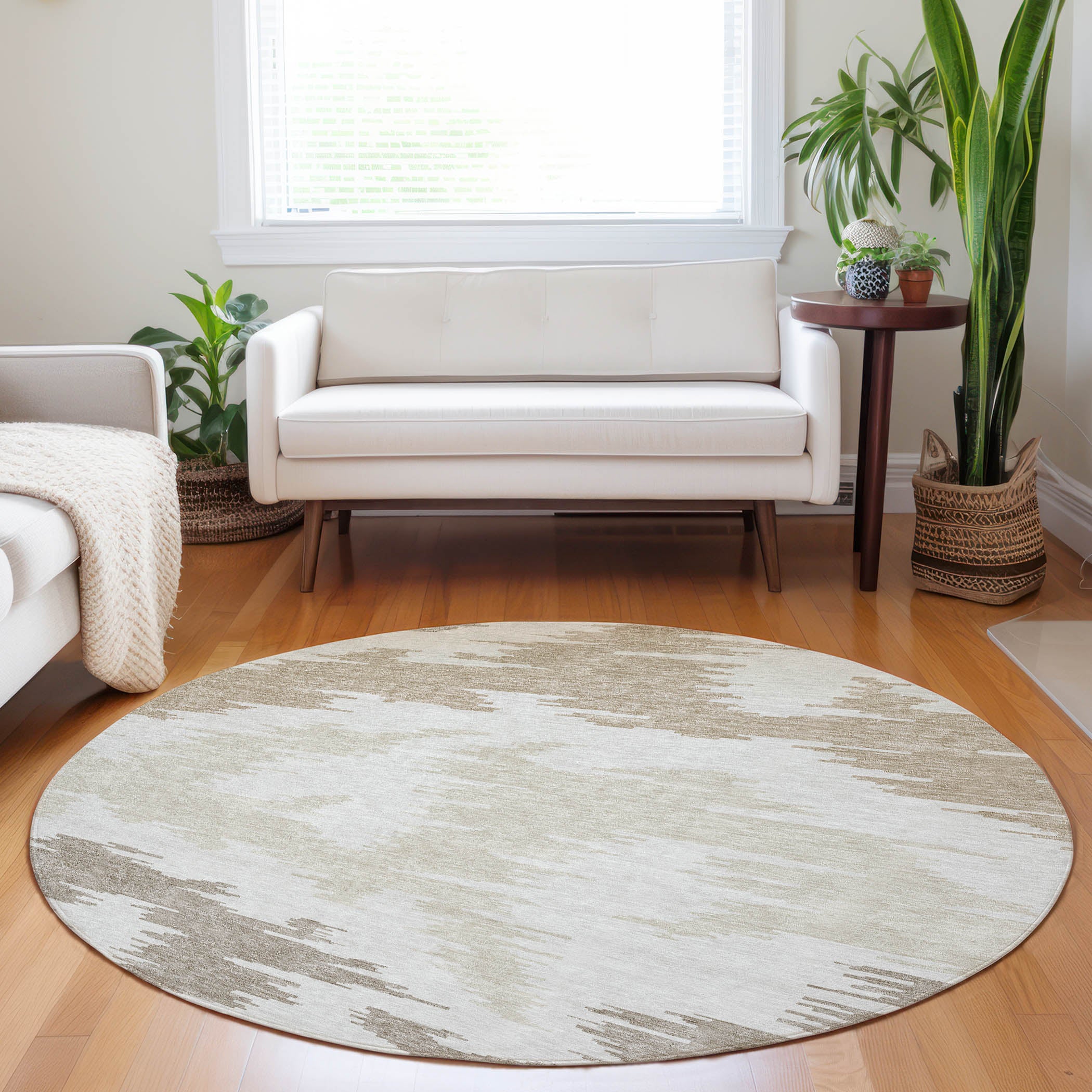 Florence Machine Washable Transitional Ivory Rug 8' x 8' #shape_Round