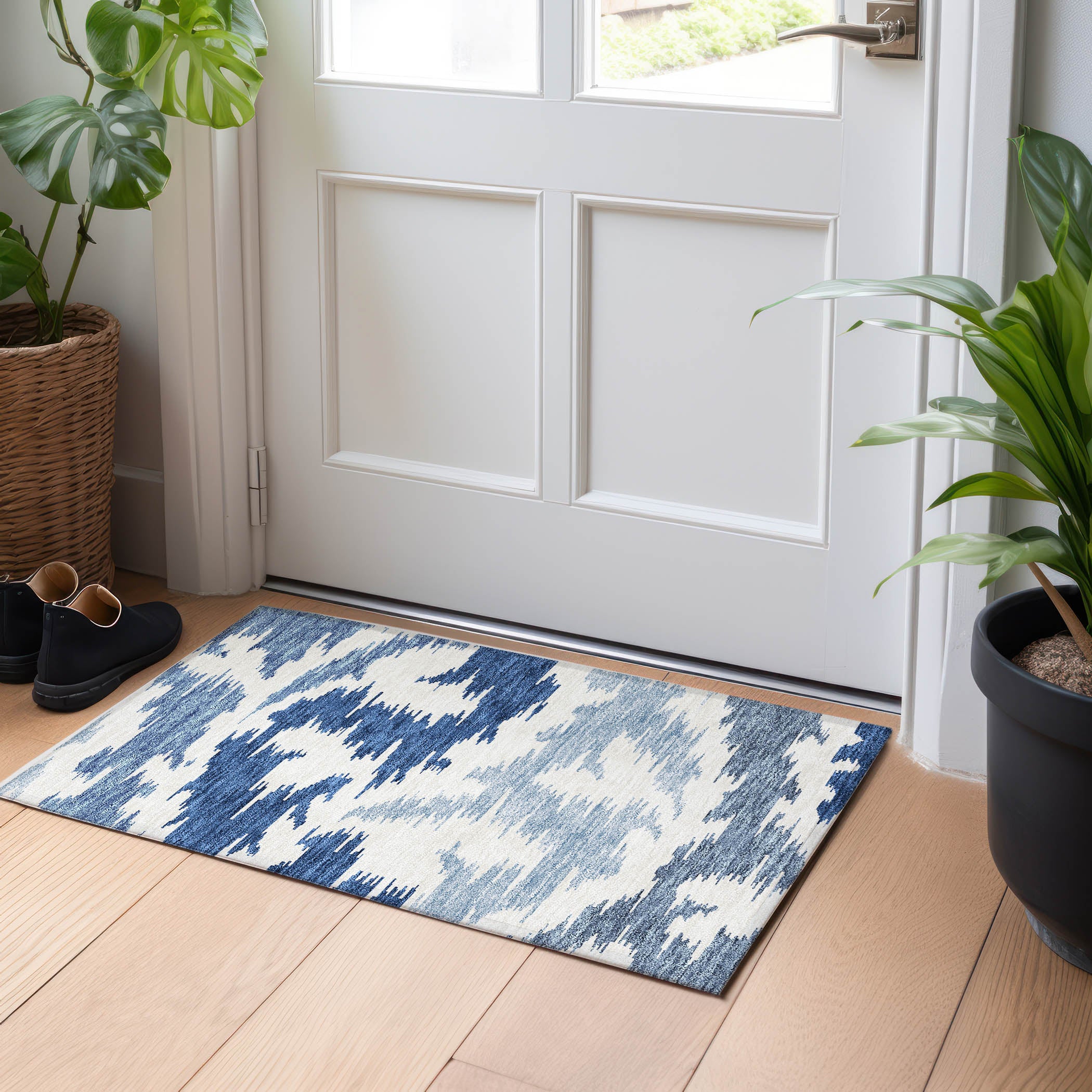 Florence Machine Washable Transitional Navy Blue Rug 1'8" x 2'6" #shape_Rectangle