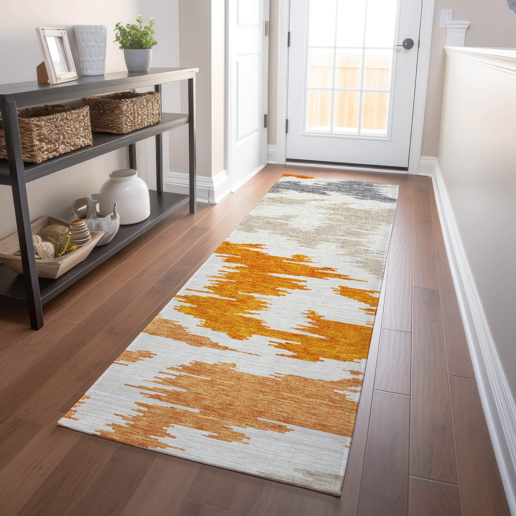 Florence Machine Washable Transitional Orange Rug 2'3" x 7'6" #shape_Runner