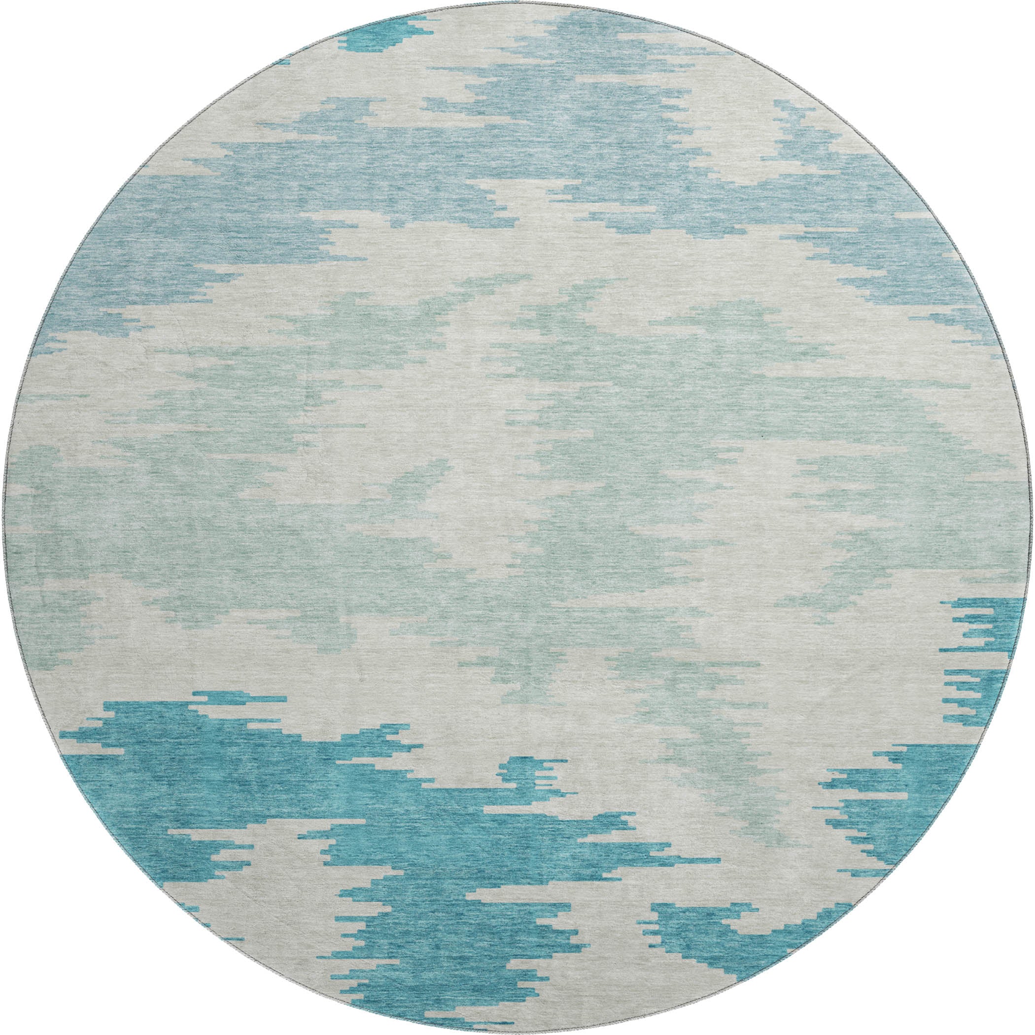 Florence Machine Washable Transitional Teal Rug 8' x 8' #shape_Round