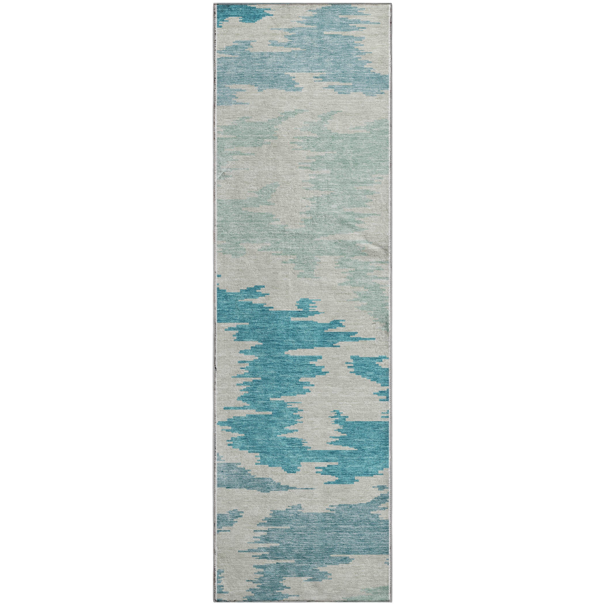Florence Machine Washable Transitional Teal Rug 2'3" x 7'6" #shape_Runner