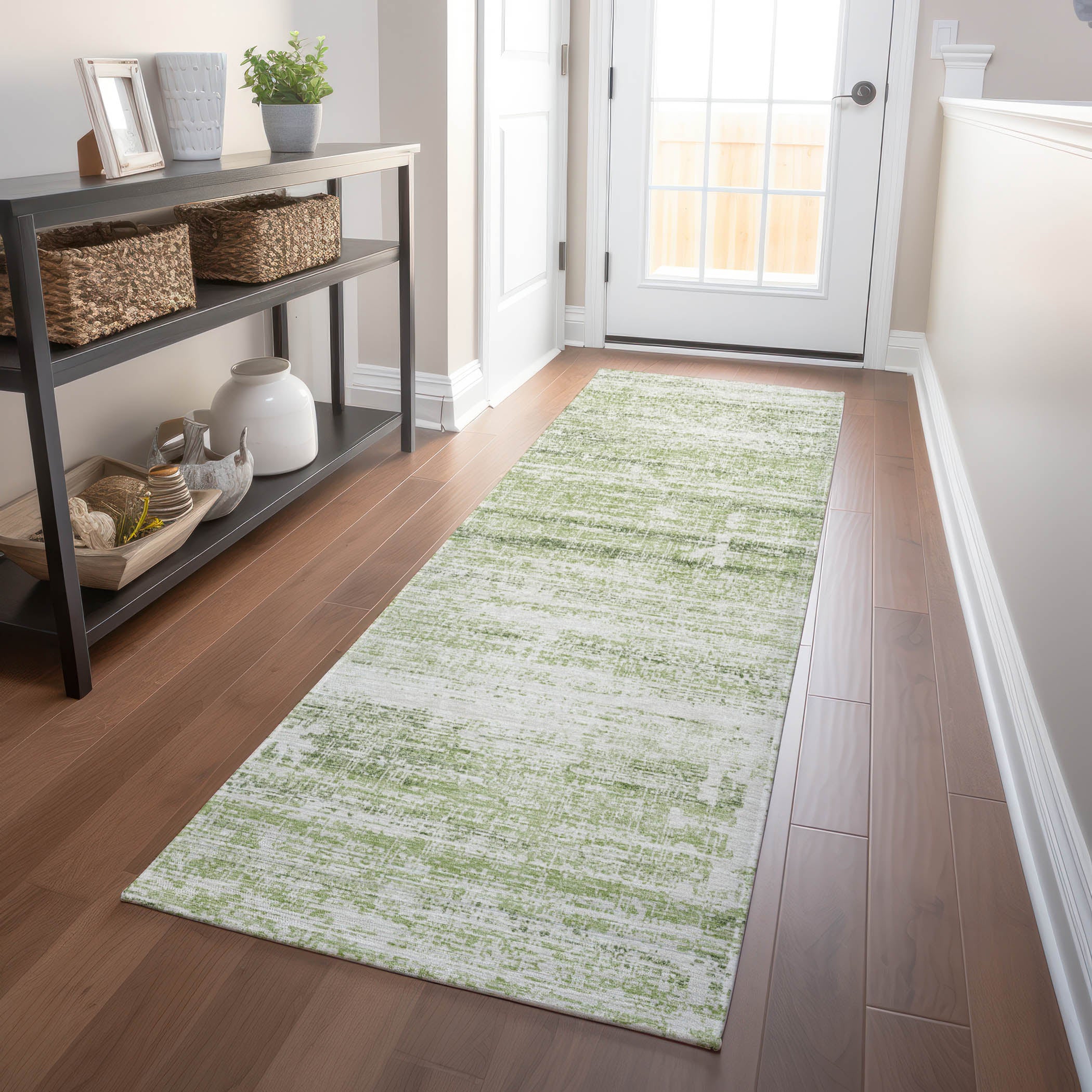 Havana Machine Washable Transitional Aloe Green Rug 2'3" x 7'6" #shape_Runner