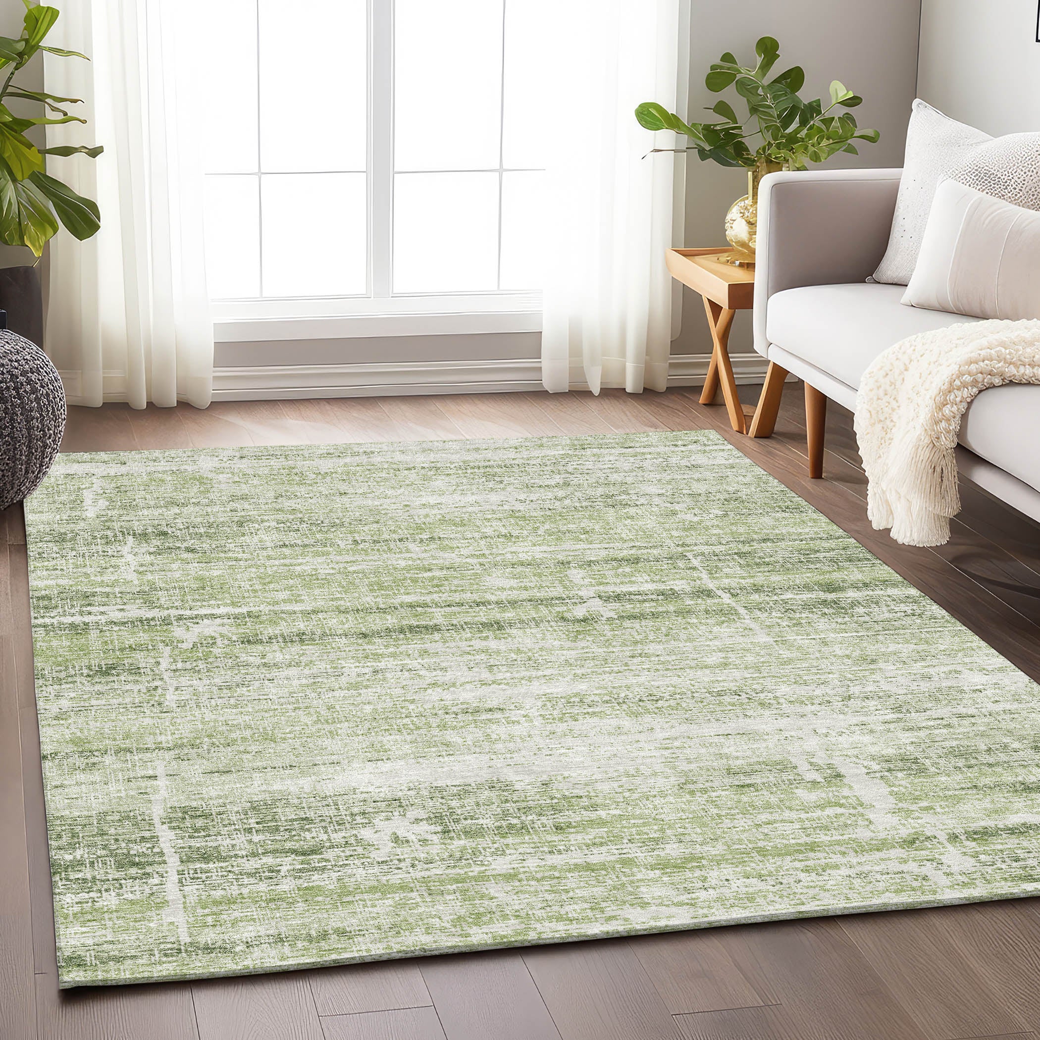 Havana Machine Washable Transitional Aloe Green Rug 2'6" x 3'10" #shape_Rectangle