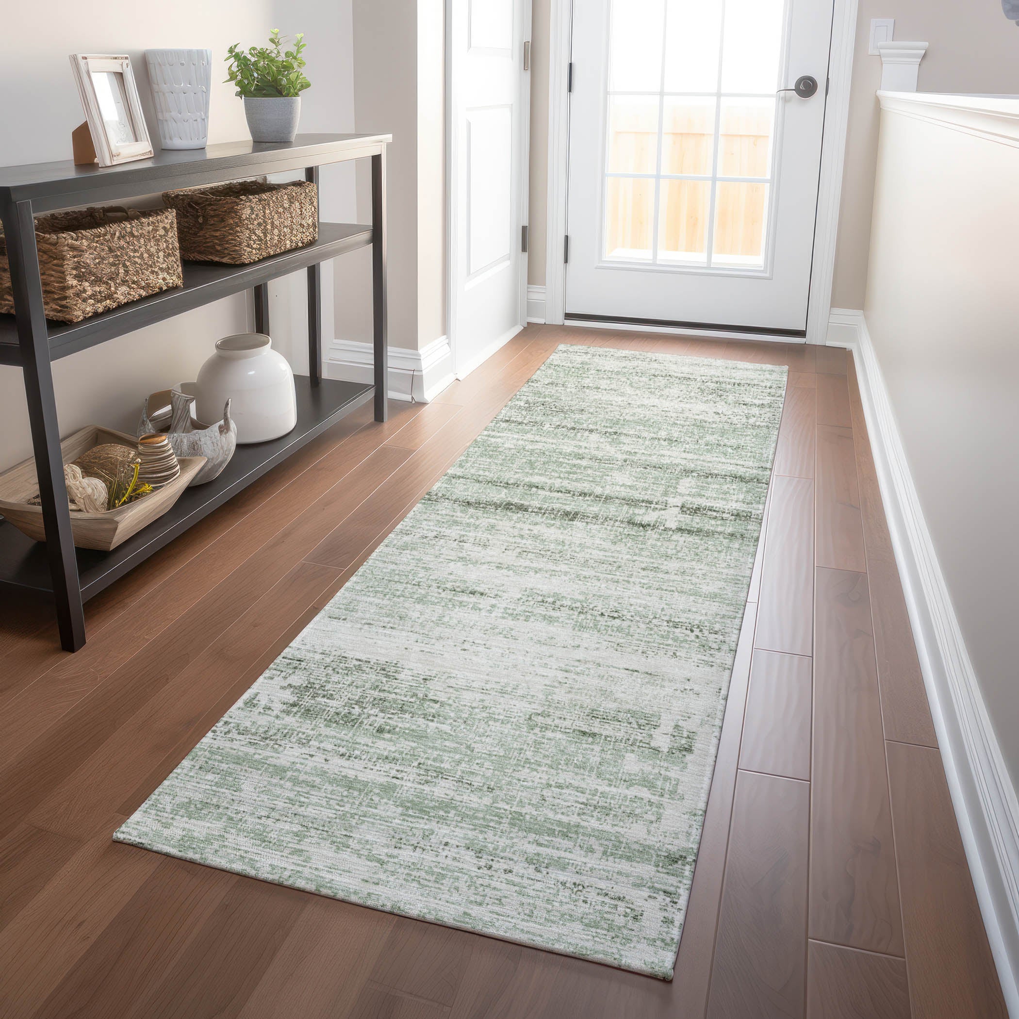 Havana Machine Washable Transitional Sage Green Rug 2'3" x 7'6" #shape_Runner