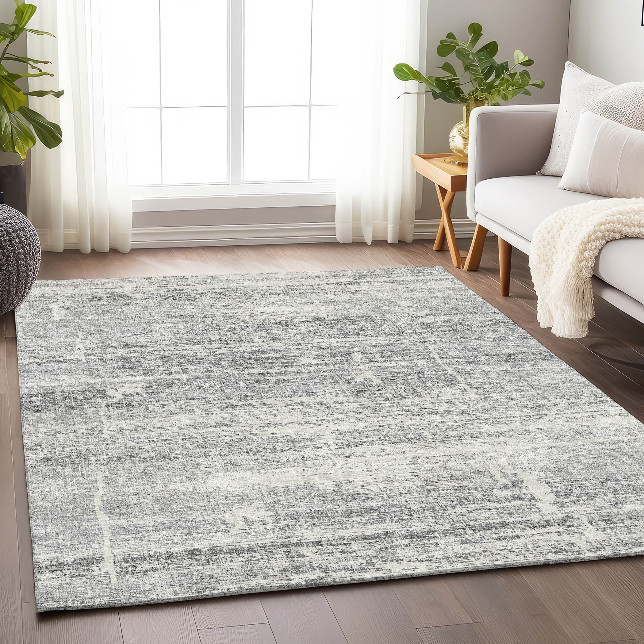 Havana Machine Washable Transitional Silver Gray Rug 2'6" x 3'10" #shape_Rectangle