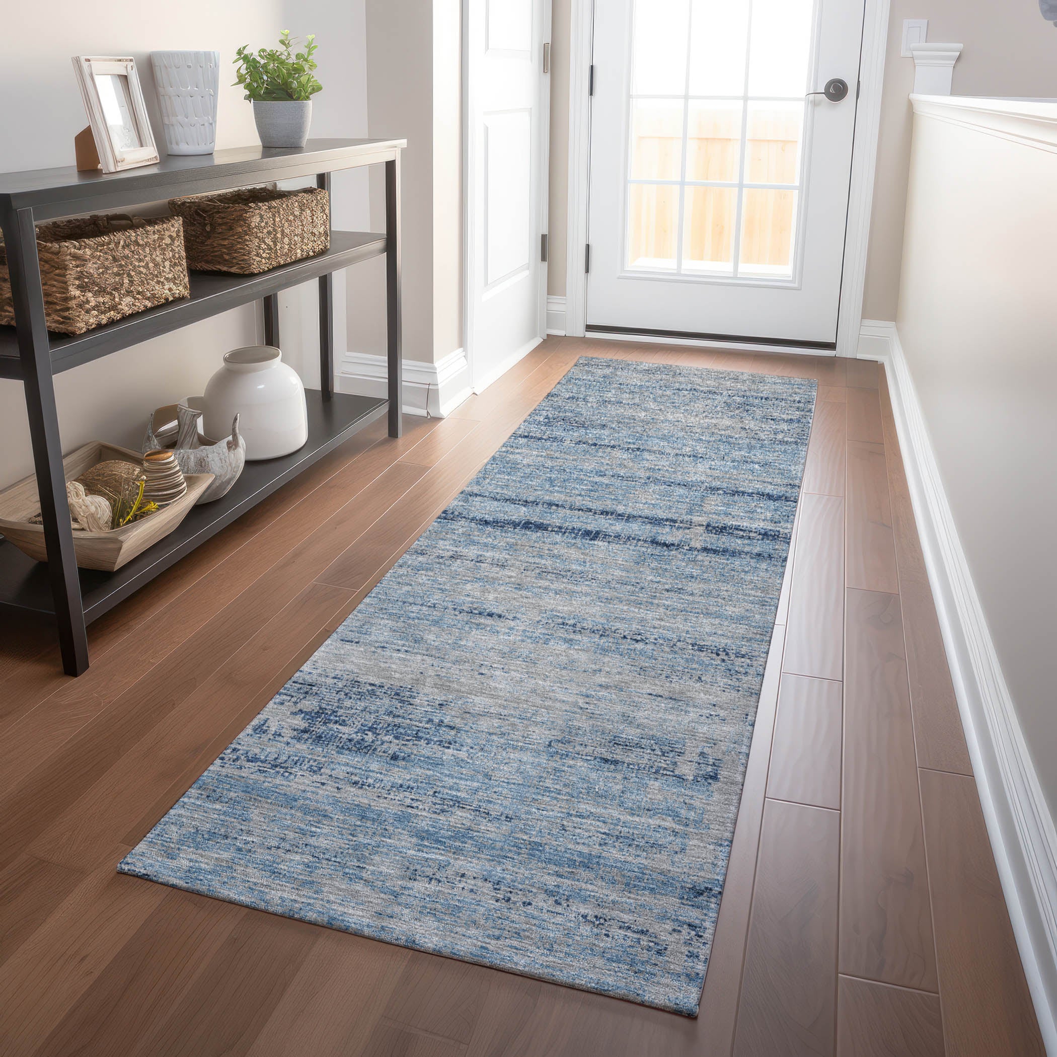 Havana Machine Washable Transitional Sky Blue Rug 2'3" x 7'6" #shape_Runner