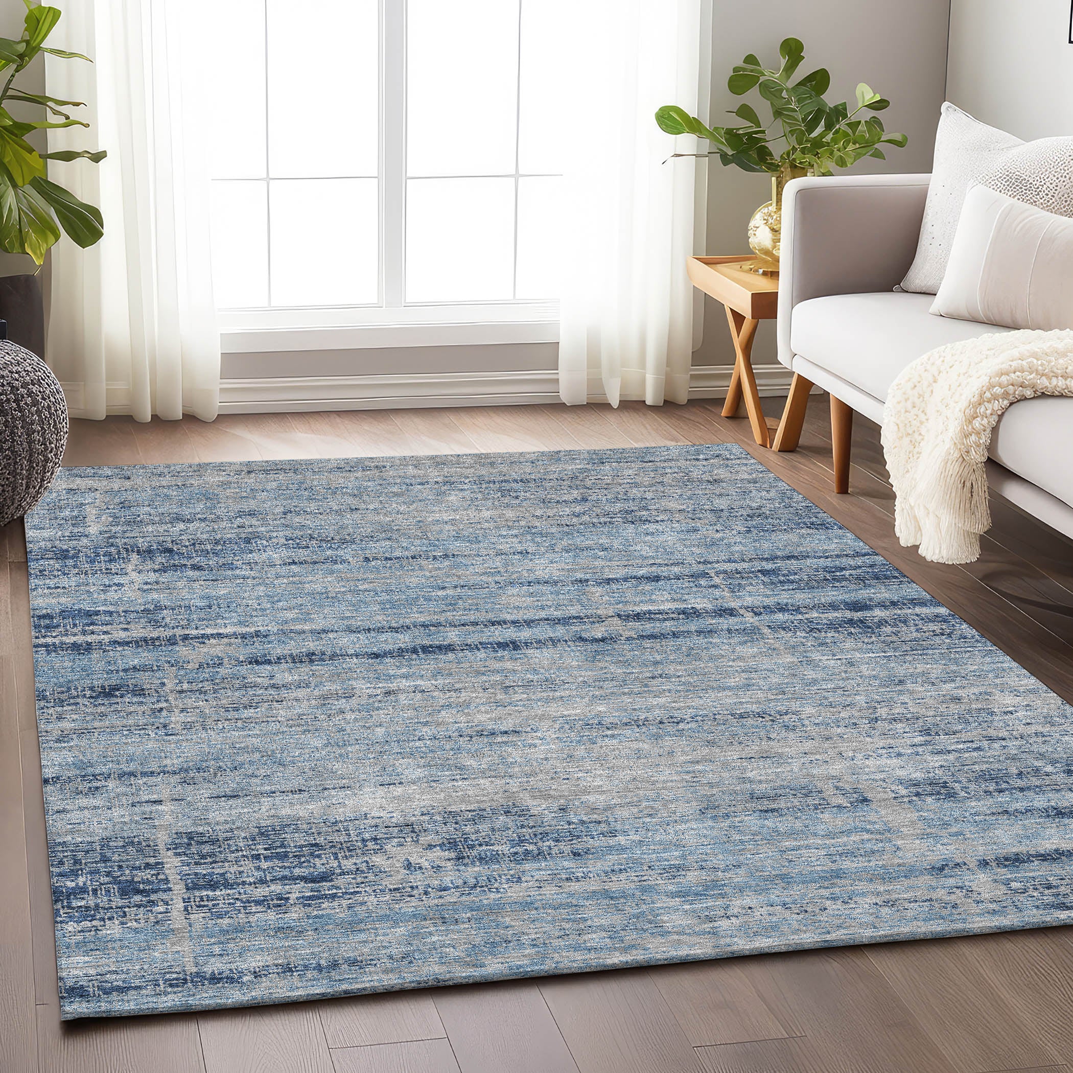 Havana Machine Washable Transitional Sky Blue Rug 2'6" x 3'10" #shape_Rectangle