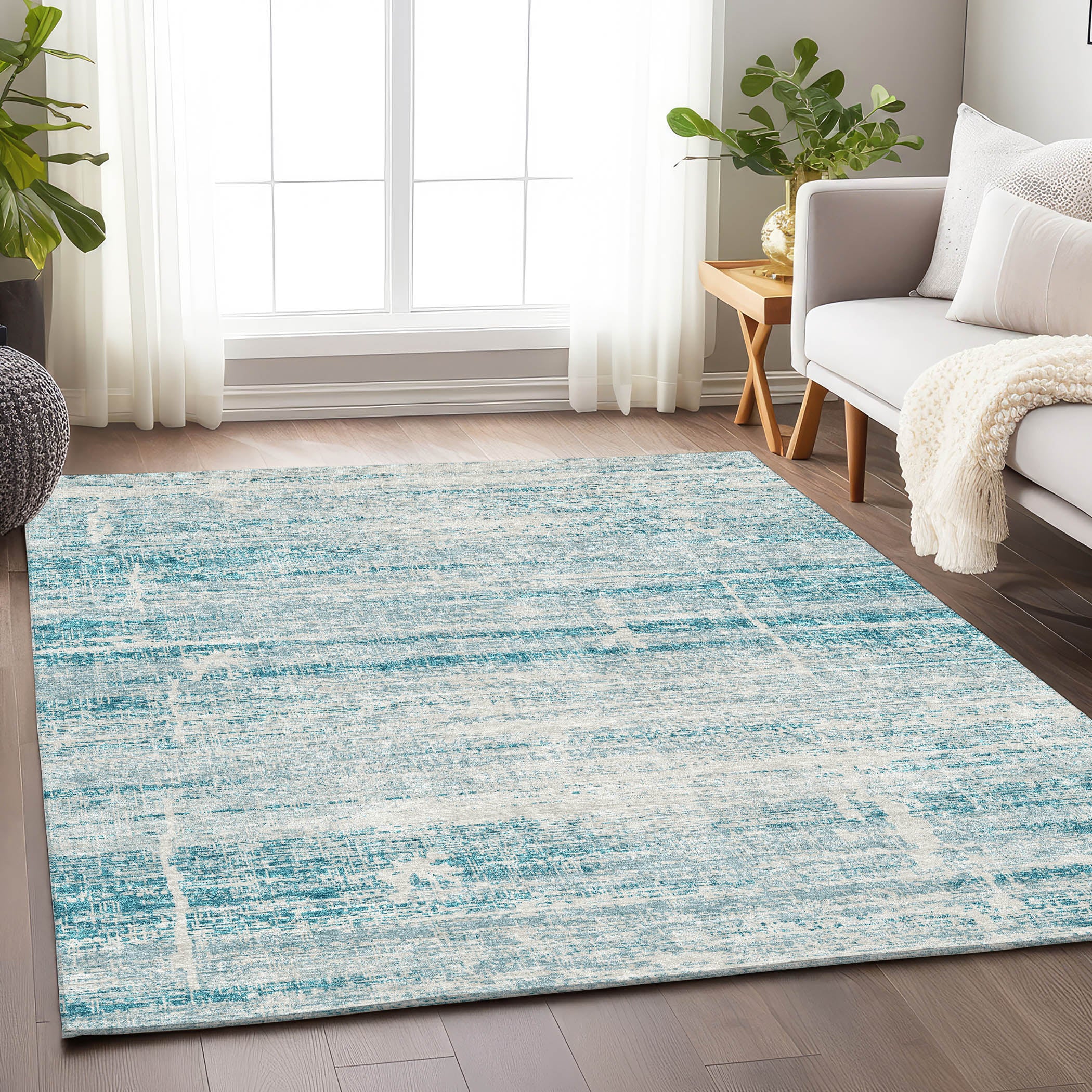 Havana Machine Washable Transitional Teal Rug 2'6" x 3'10" #shape_Rectangle