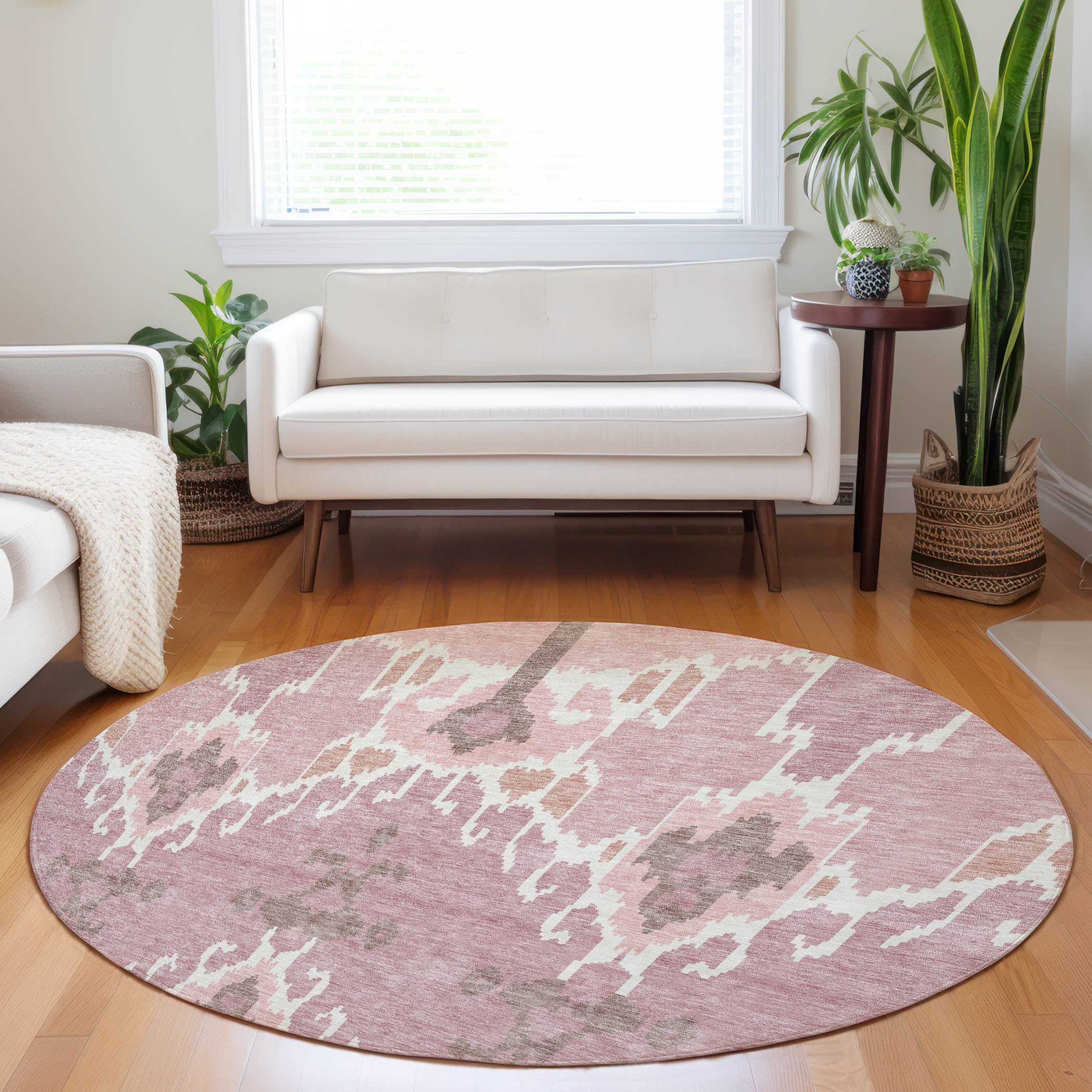 Mdina Machine Washable Transitional Blush Pink Rug 8' x 8' #shape_Round