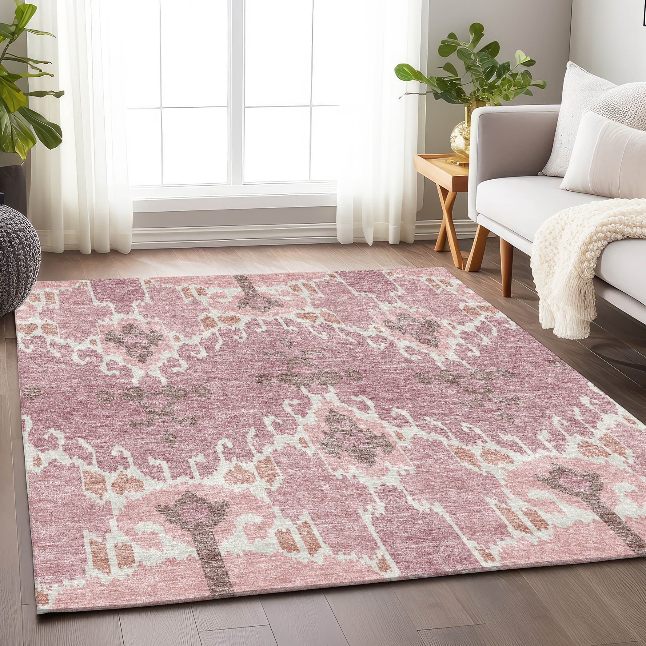 Mdina Machine Washable Transitional Blush Pink Rug 2'6" x 3'10" #shape_Rectangle