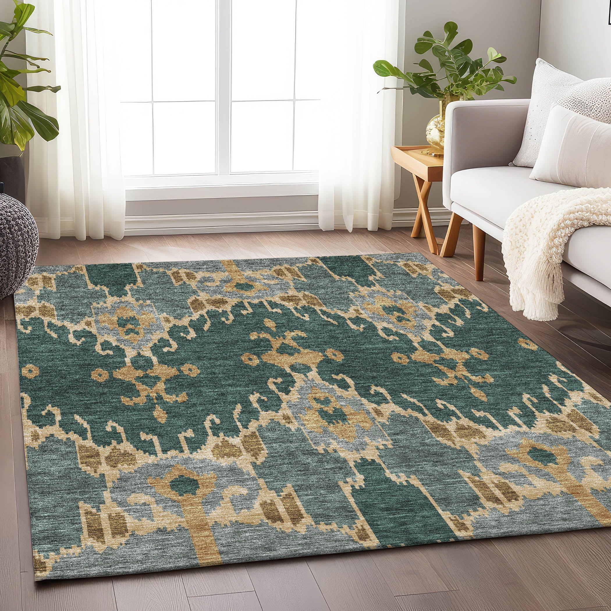 Mdina Machine Washable Transitional Cactus Green Rug 2'6" x 3'10" #shape_Rectangle