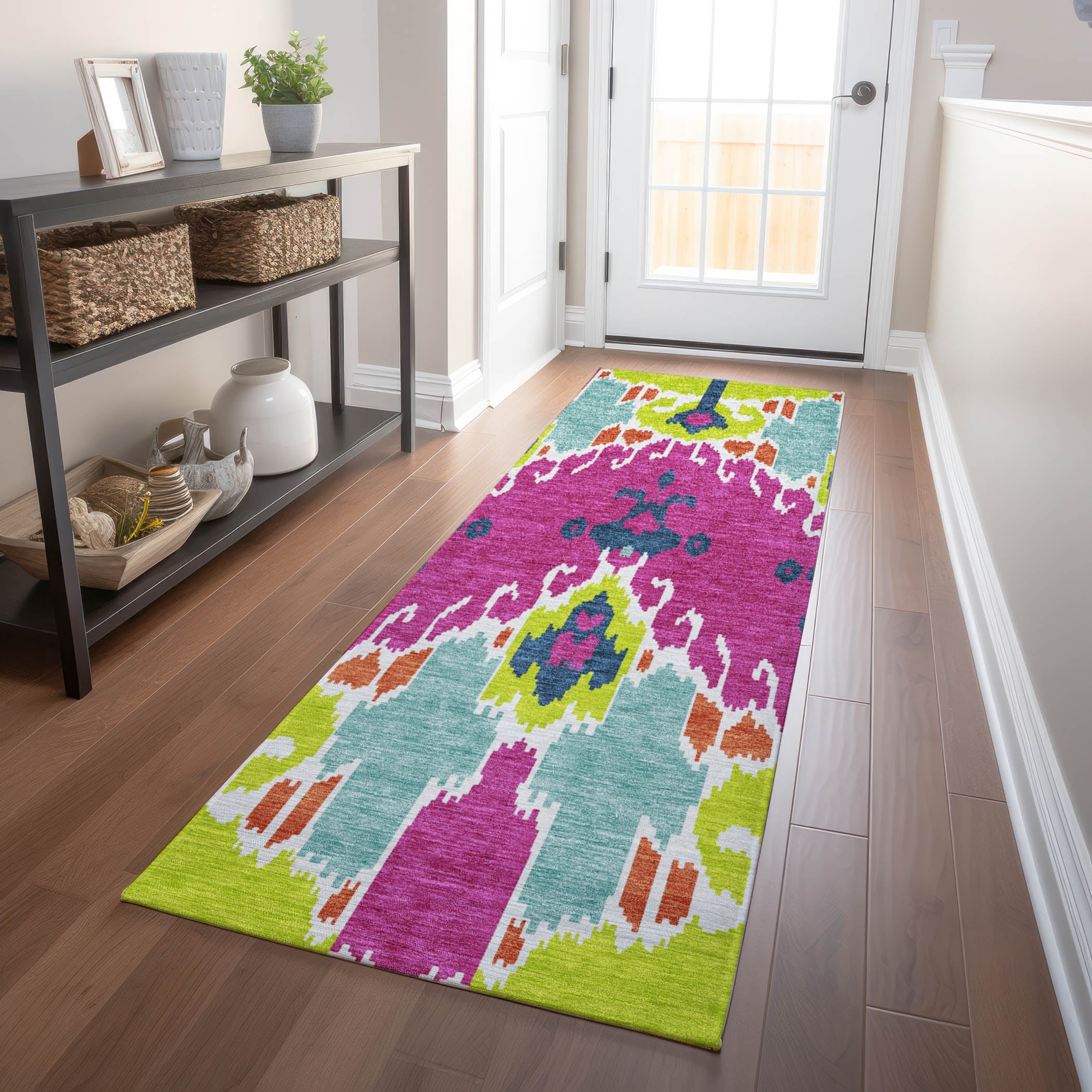 Mdina Machine Washable Transitional Pink Rug 2'3" x 7'6" #shape_Runner
