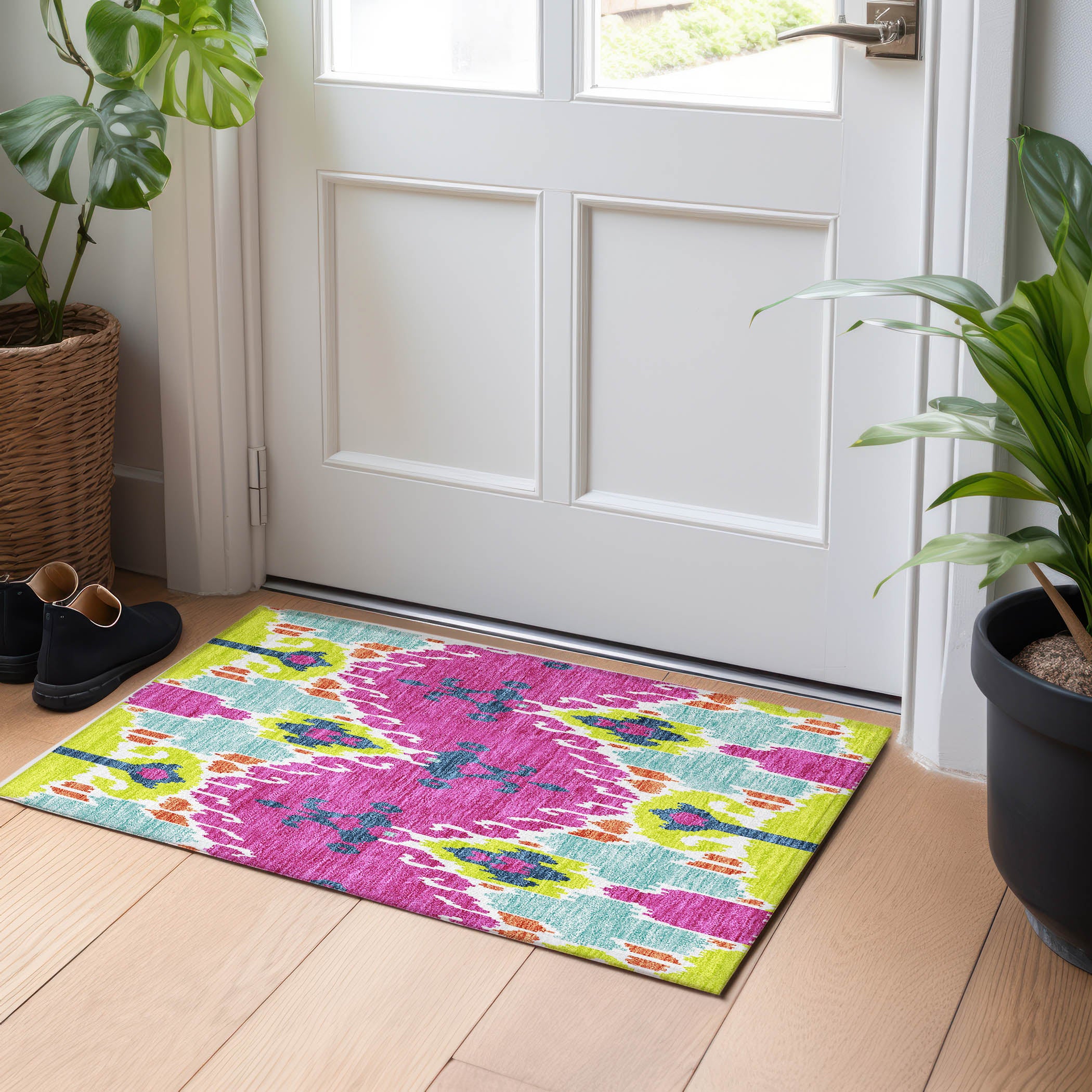 Mdina Machine Washable Transitional Pink Rug 1'8" x 2'6" #shape_Rectangle