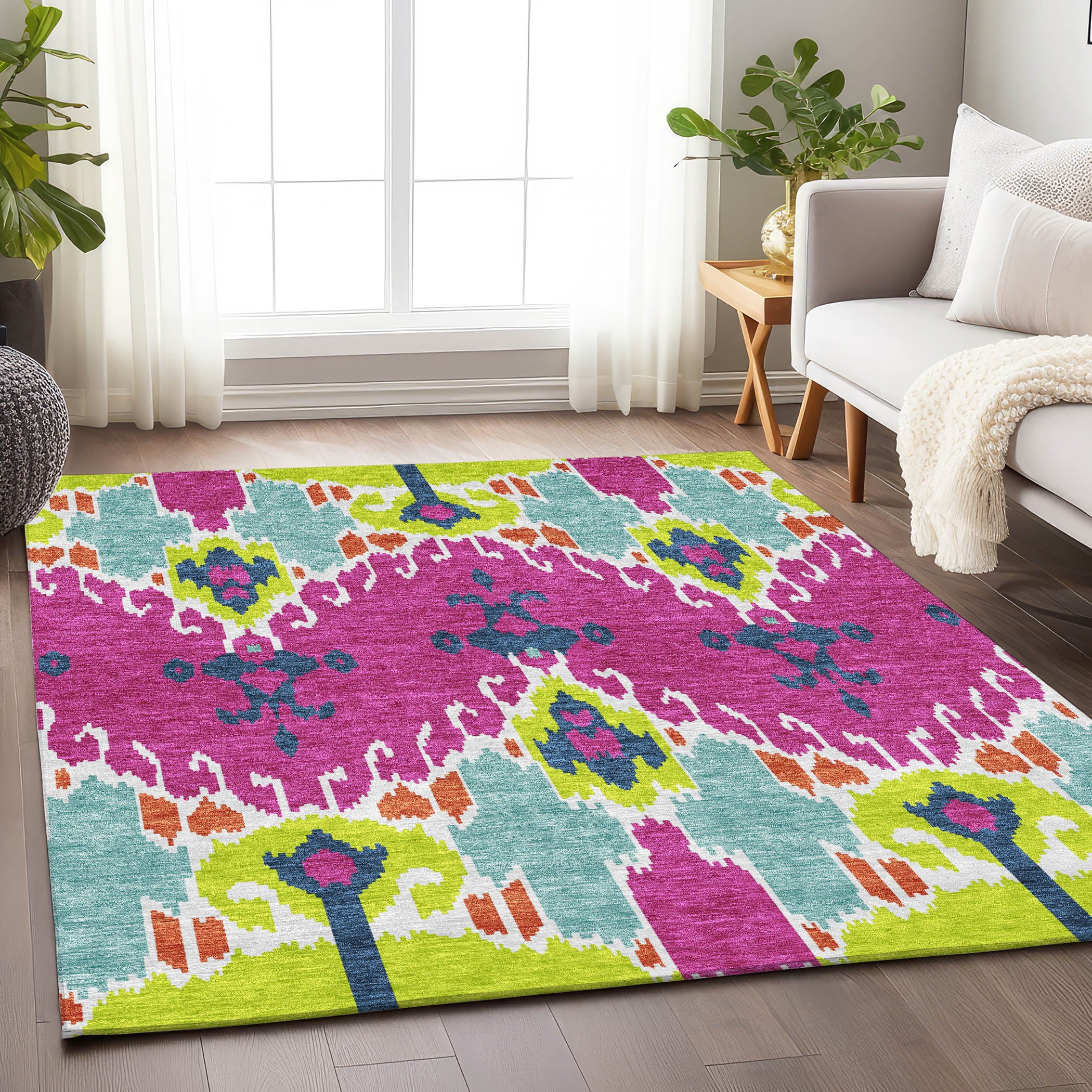 Mdina Machine Washable Transitional Pink Rug 2'6" x 3'10" #shape_Rectangle