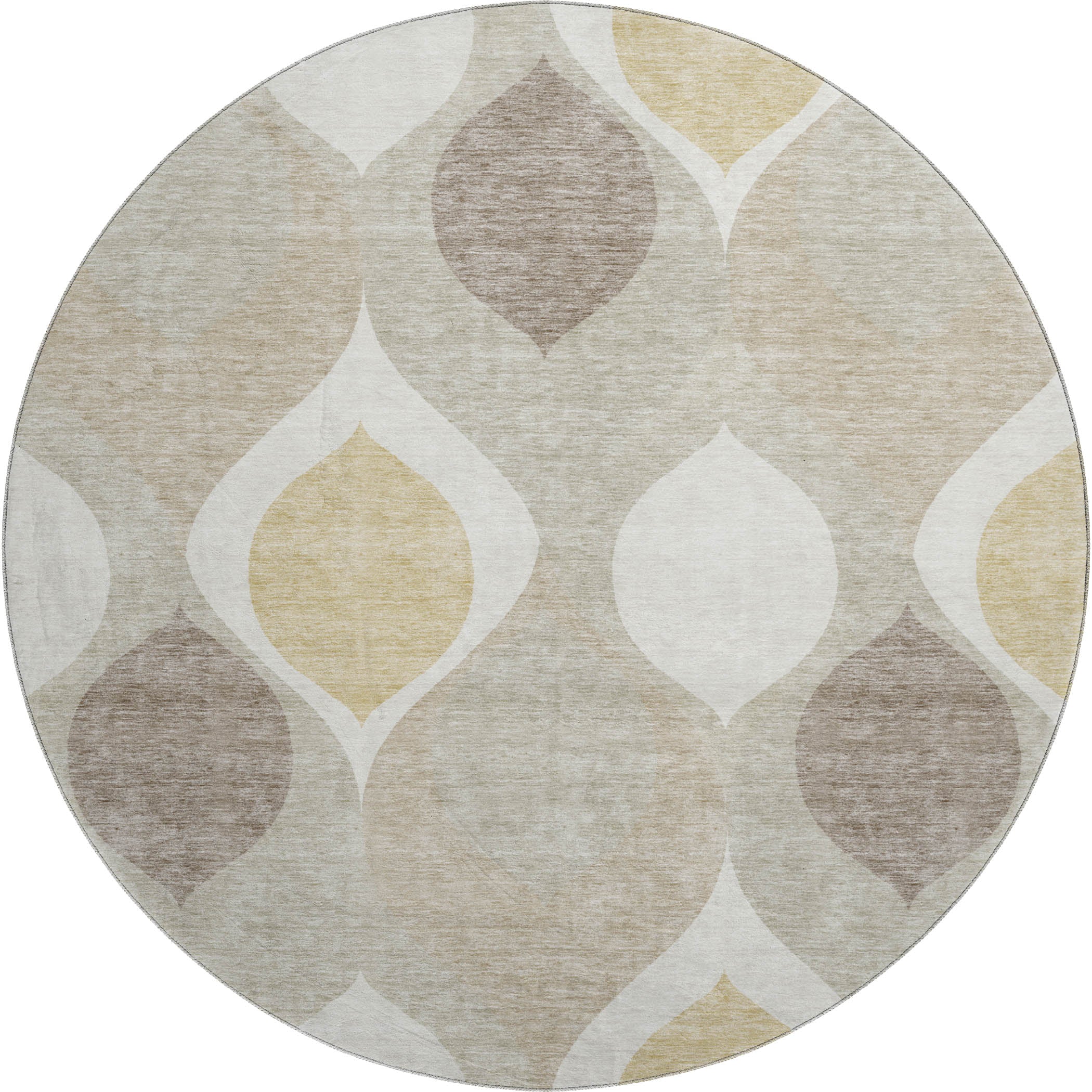 Tbilisi Machine Washable Transitional Beige Brown Rug 8' x 8' #shape_Round