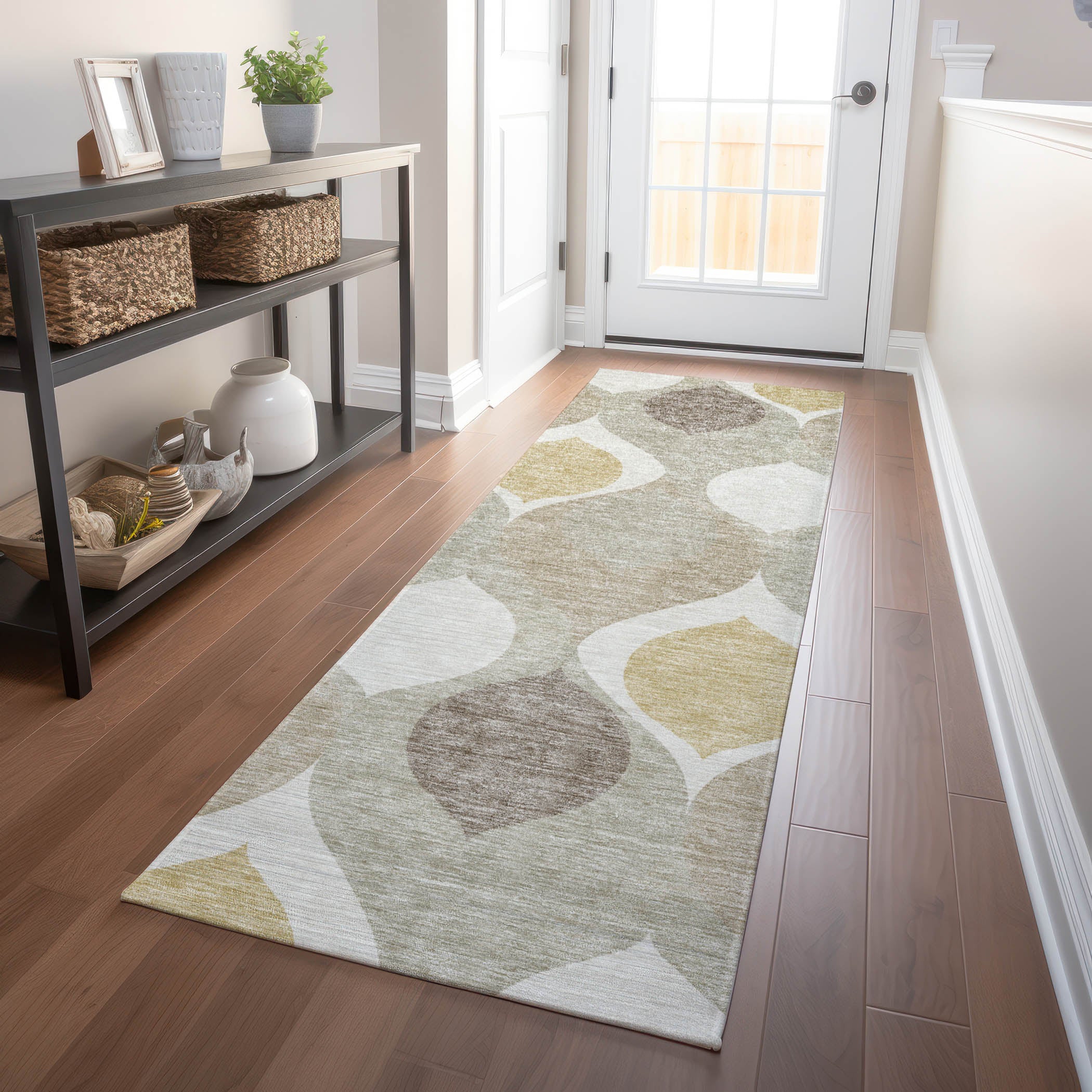 Tbilisi Machine Washable Transitional Beige Brown Rug 2'3" x 7'6" #shape_Runner