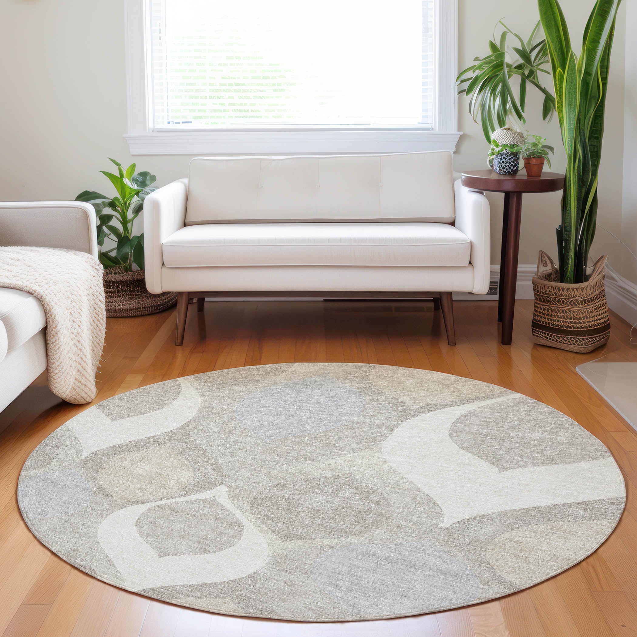 Tbilisi Machine Washable Transitional Ivory Rug 8' x 8' #shape_Round