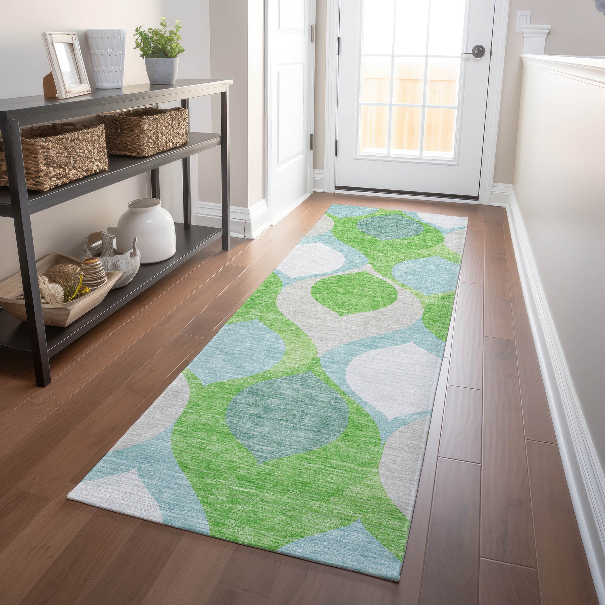 Tbilisi Machine Washable Transitional Lime Green Rug 2'3" x 7'6" #shape_Runner