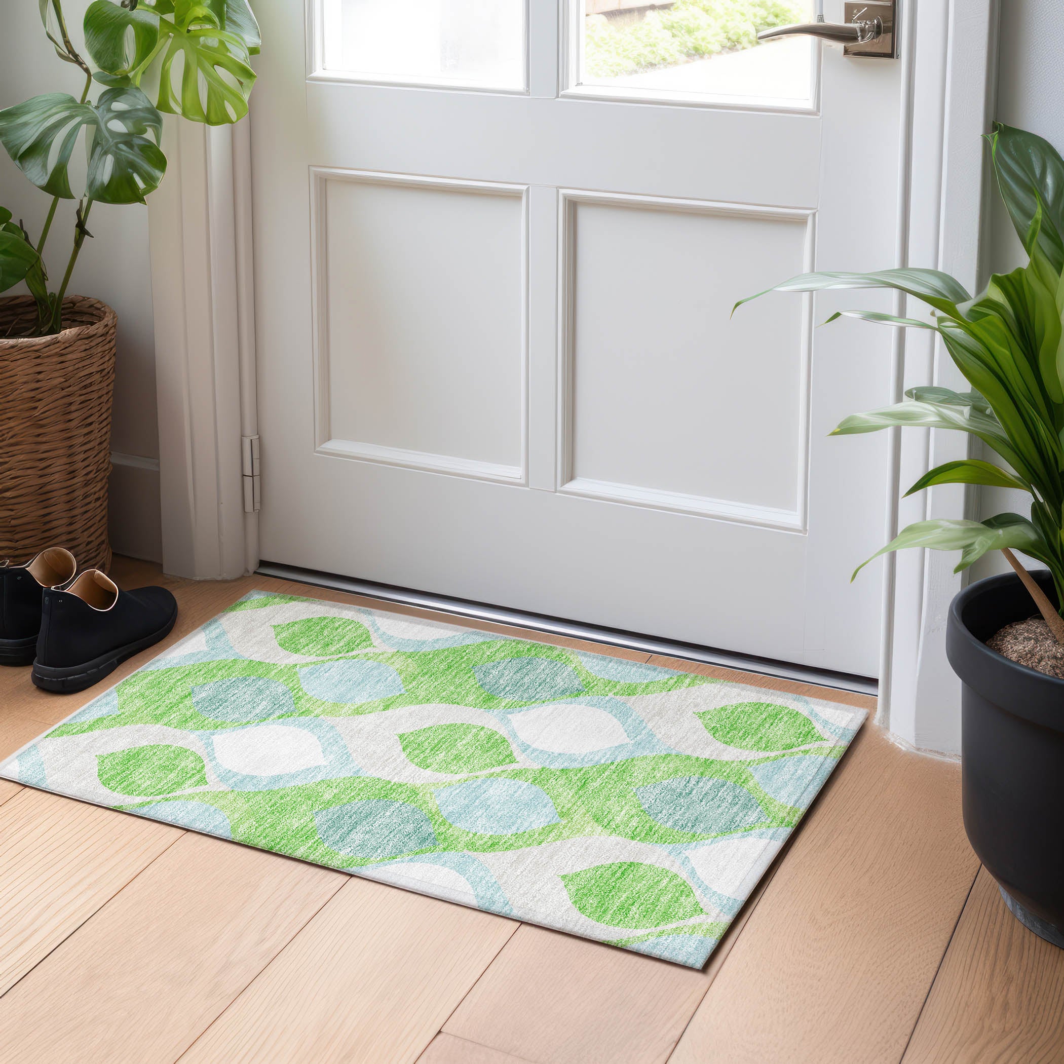 Tbilisi Machine Washable Transitional Lime Green Rug 1'8" x 2'6" #shape_Rectangle