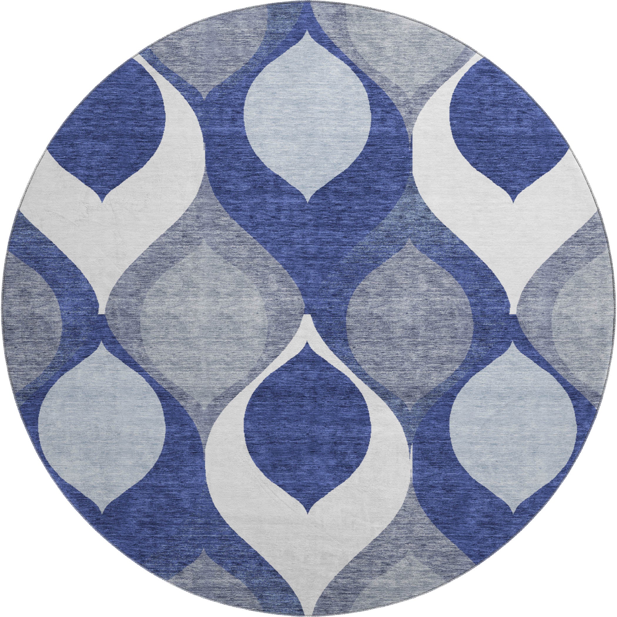Tbilisi Machine Washable Transitional Navy Blue Rug 8' x 8' #shape_Round