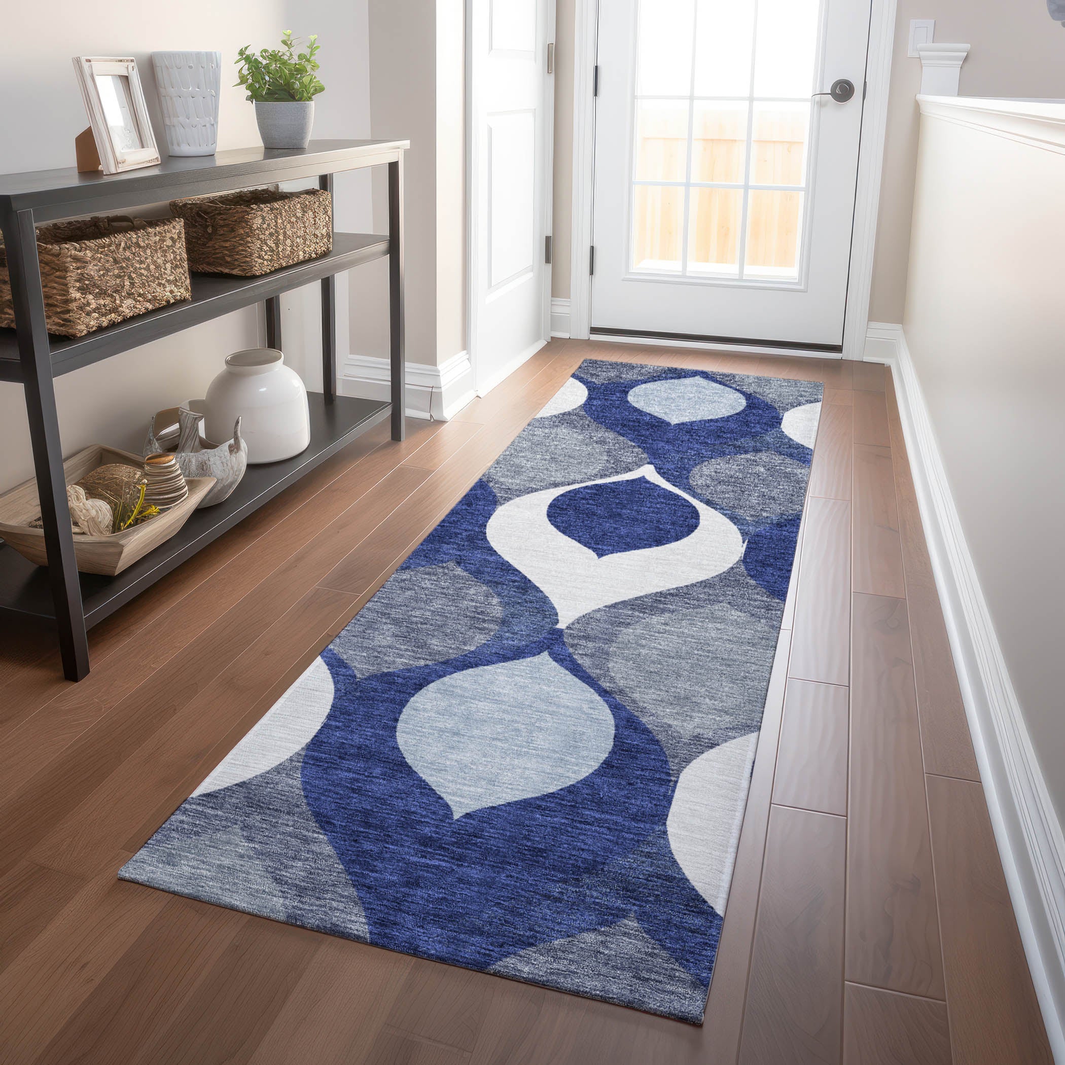 Tbilisi Machine Washable Transitional Navy Blue Rug 2'3" x 7'6" #shape_Runner