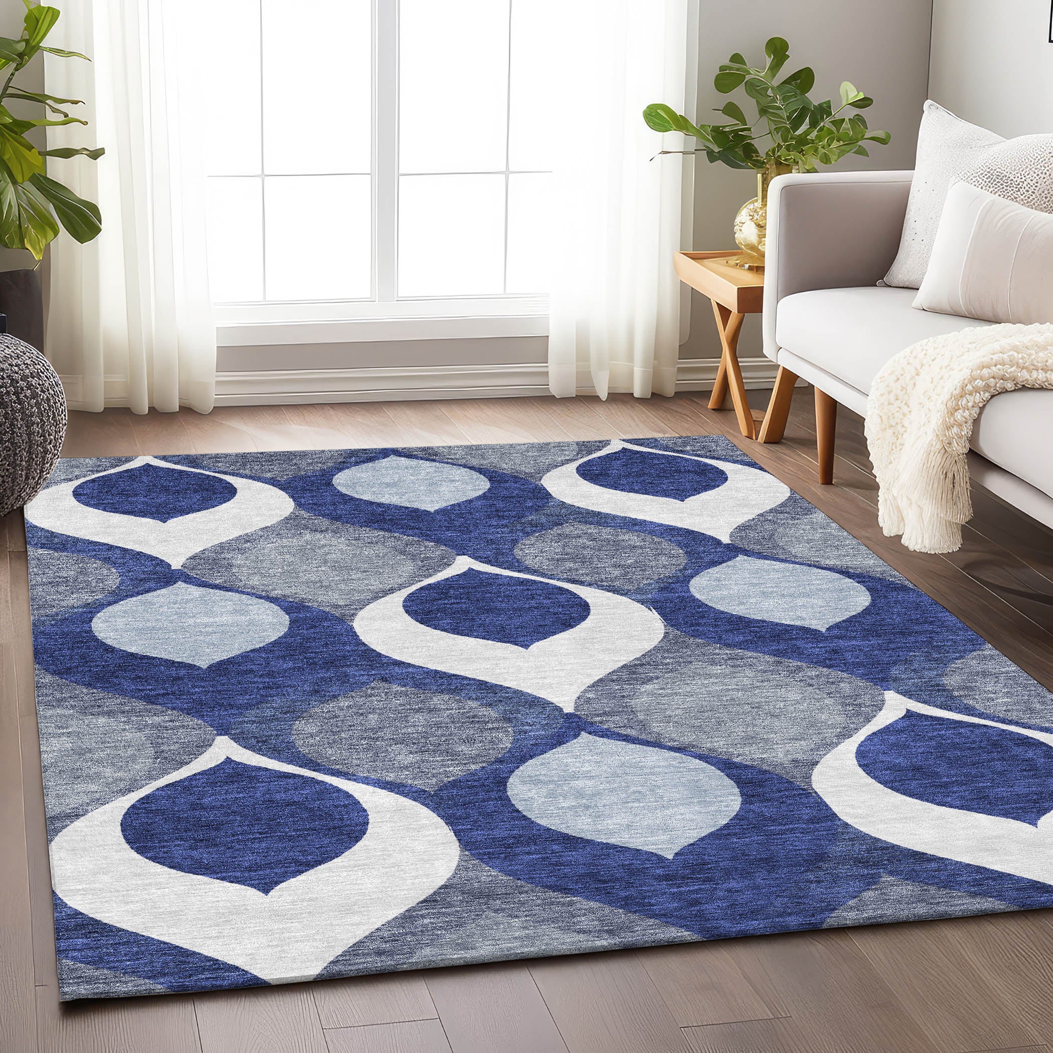 Tbilisi Machine Washable Transitional Navy Blue Rug 2'6" x 3'10" #shape_Rectangle