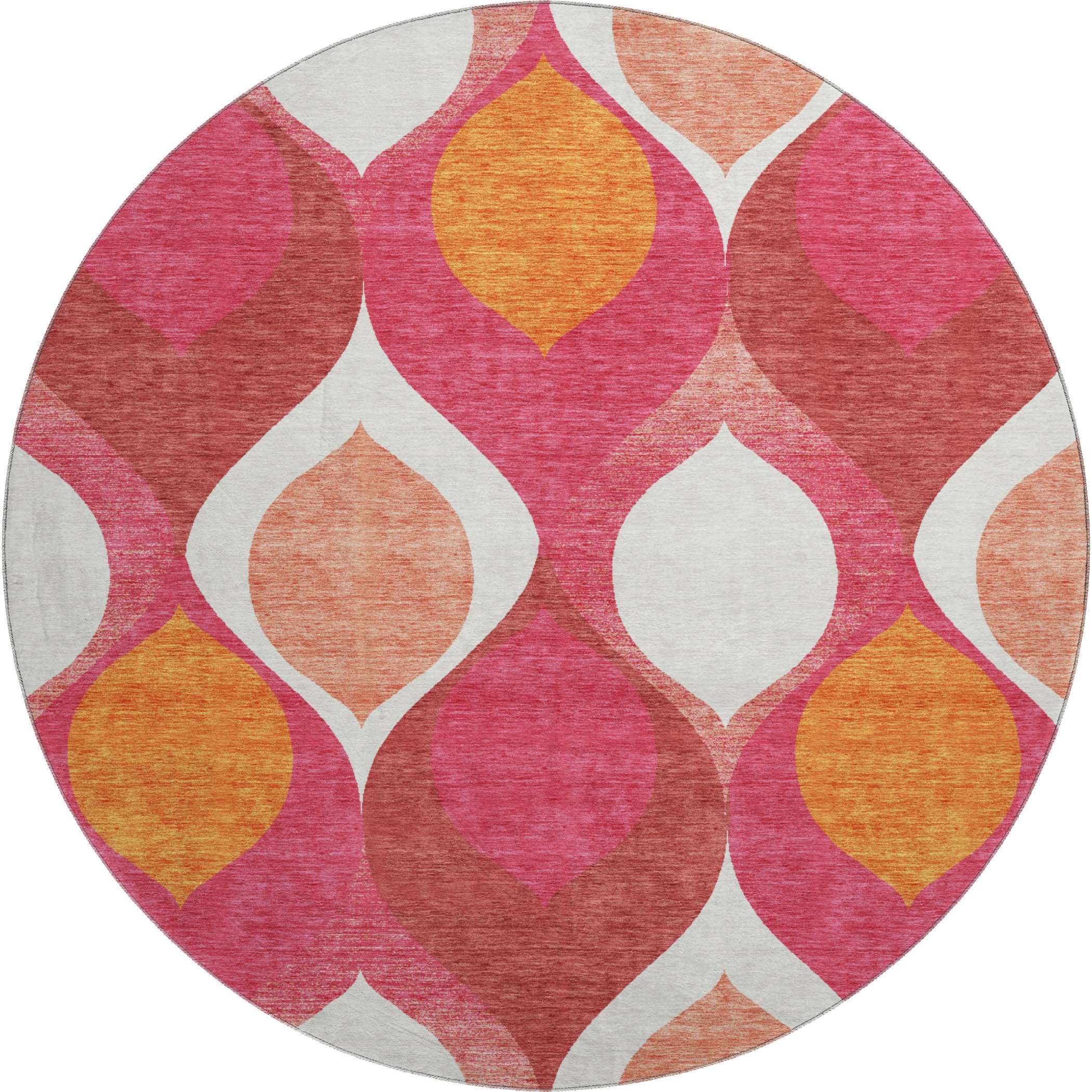 Tbilisi Machine Washable Transitional Pink Rug 8' x 8' #shape_Round