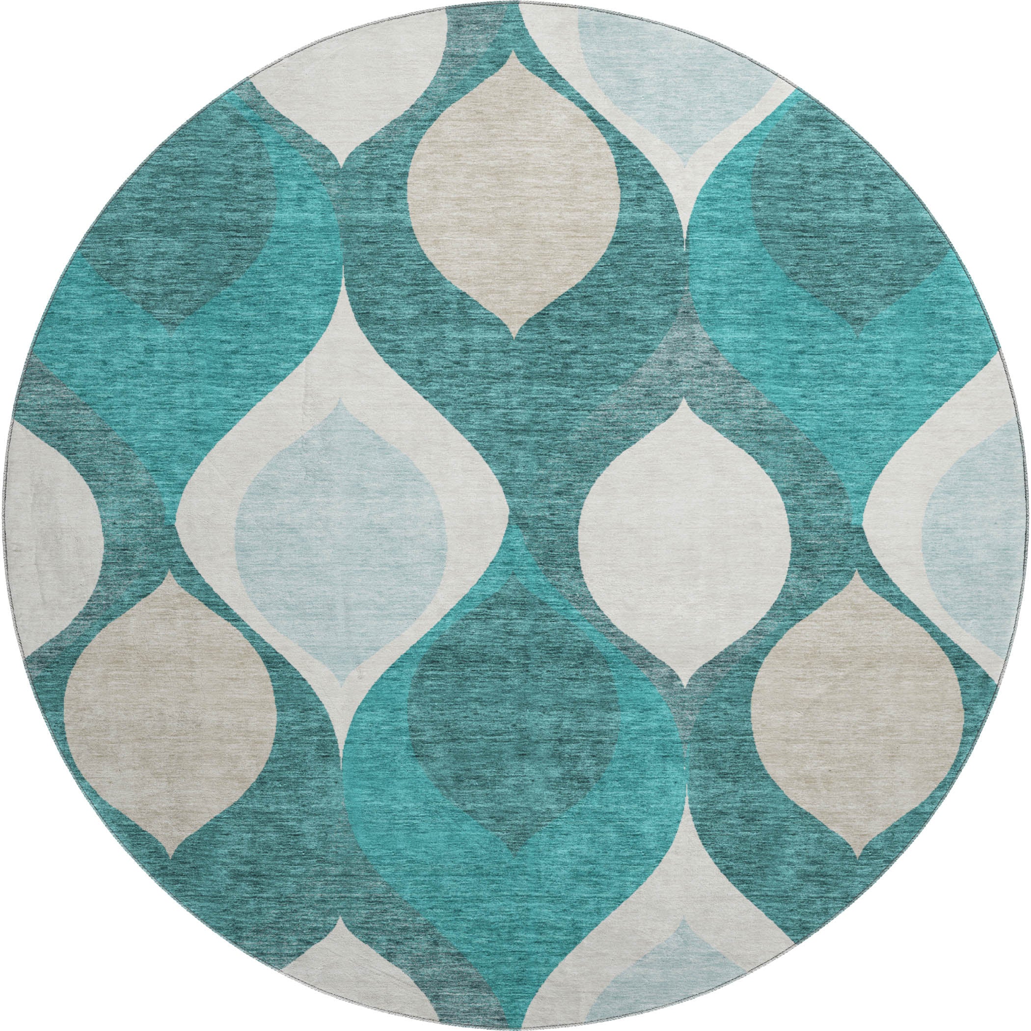 Tbilisi Machine Washable Transitional Teal Rug 8' x 8' #shape_Round