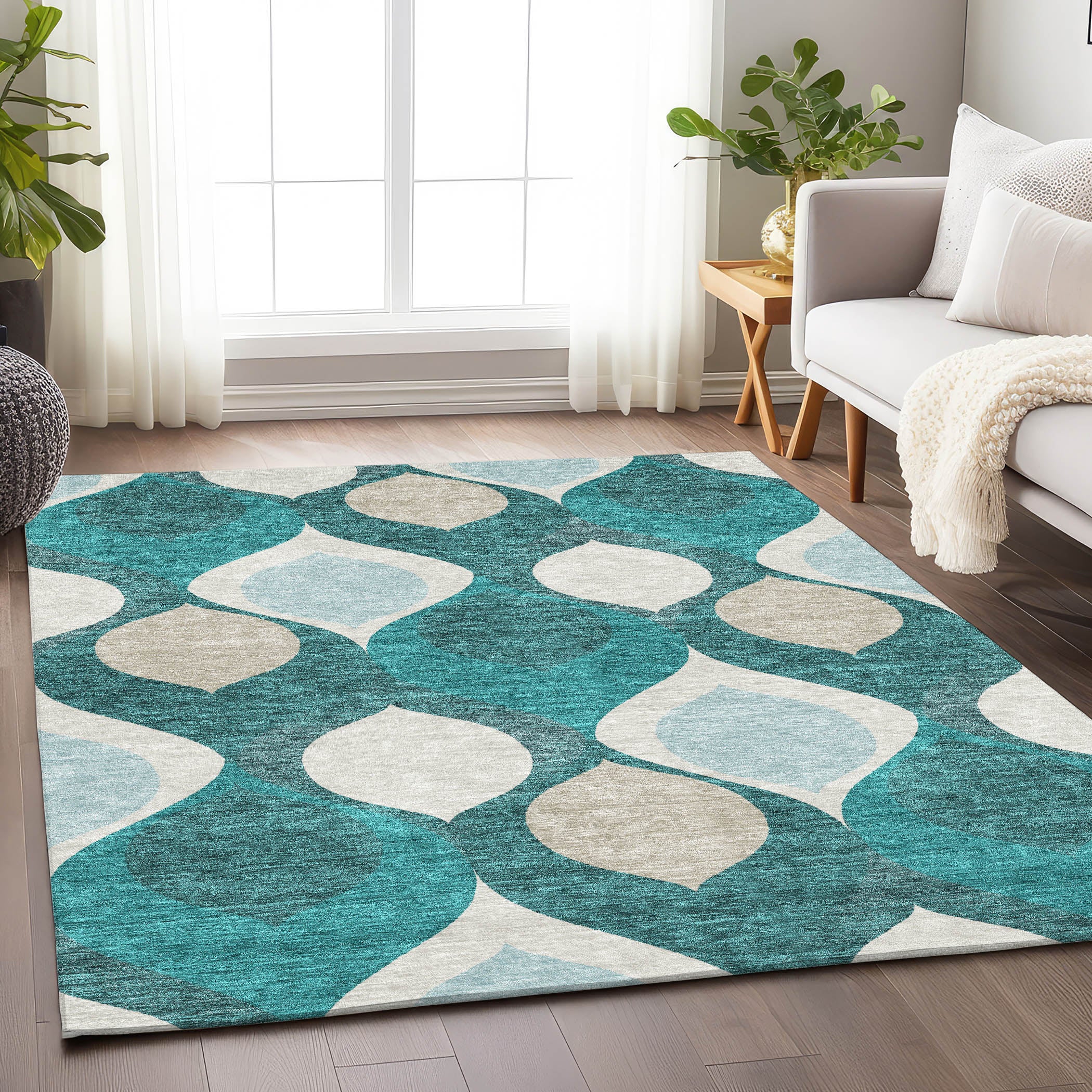 Tbilisi Machine Washable Transitional Teal Rug 2'6" x 3'10" #shape_Rectangle