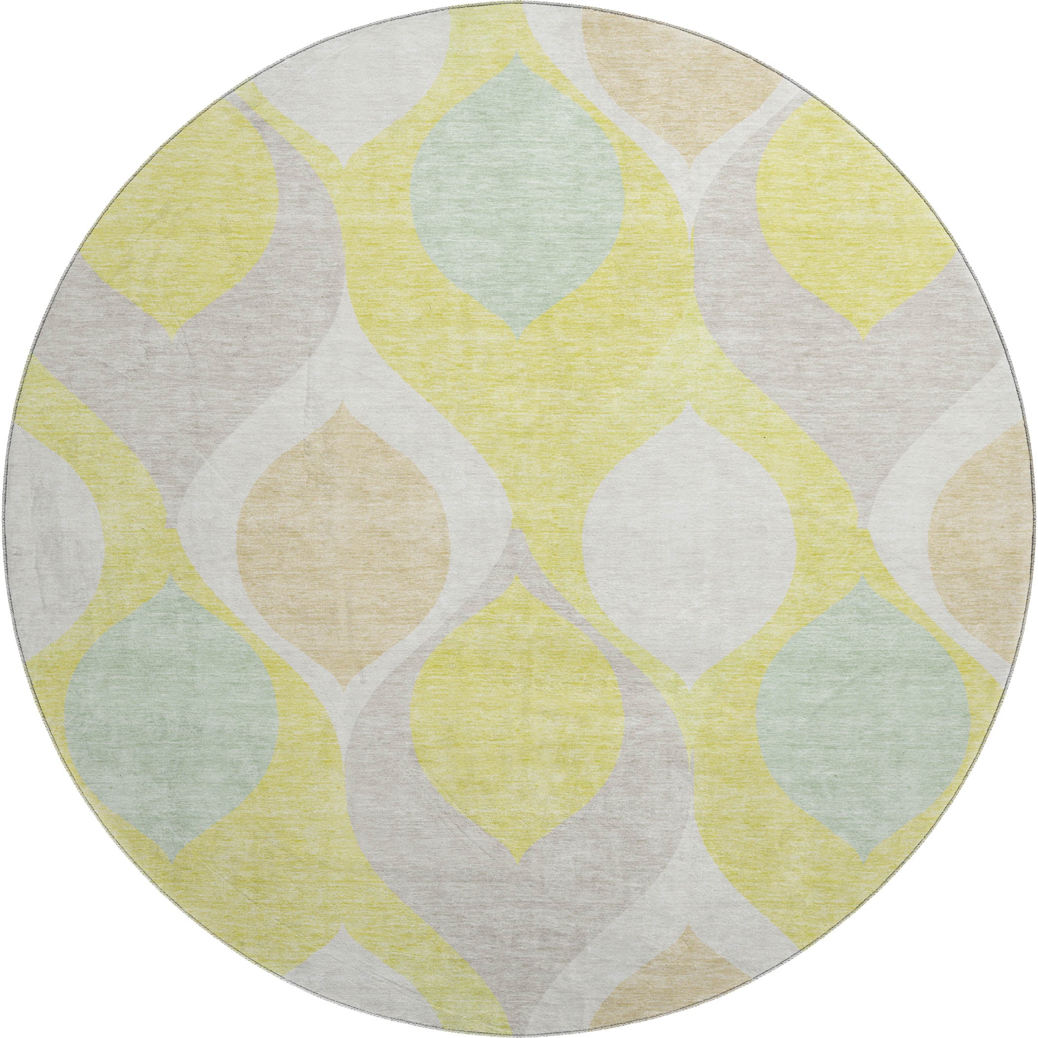 Tbilisi Machine Washable Transitional Yellow Gold Rug 8' x 8' #shape_Round