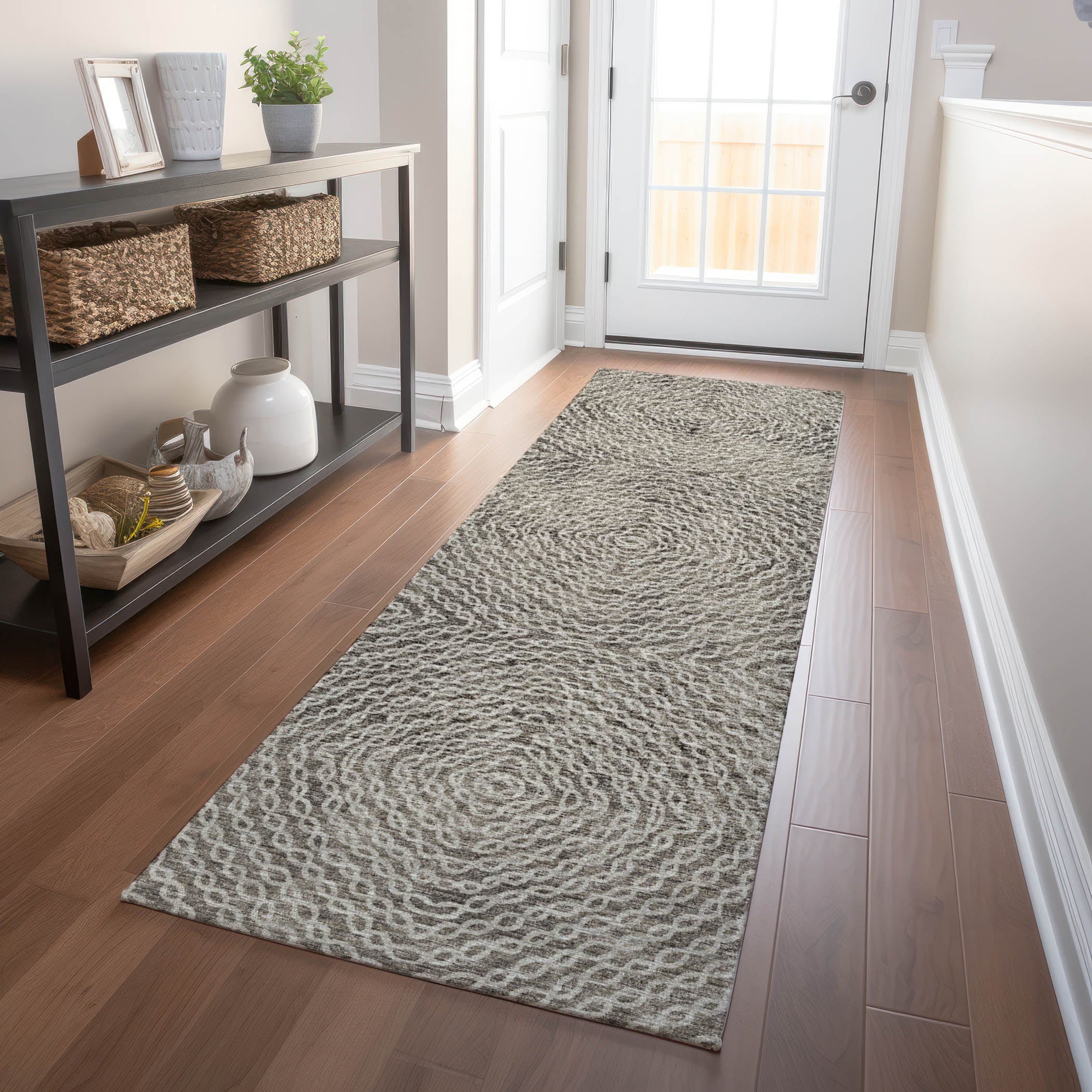 Antigua Machine Washable Transitional Mocha Brown Rug 2'3" x 7'6" #shape_Runner