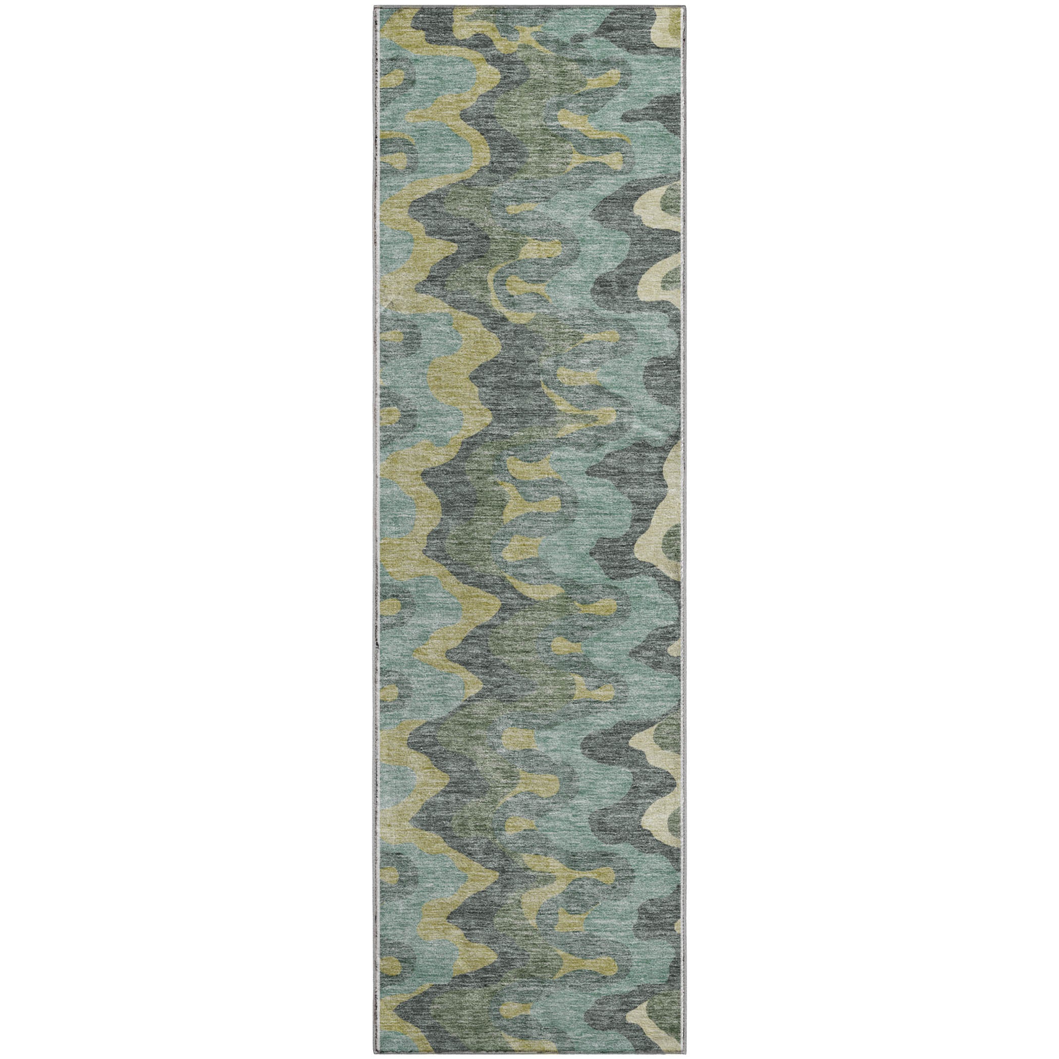 Antigua Machine Washable Transitional Sage Green Rug 2'3" x 7'6" #shape_Runner