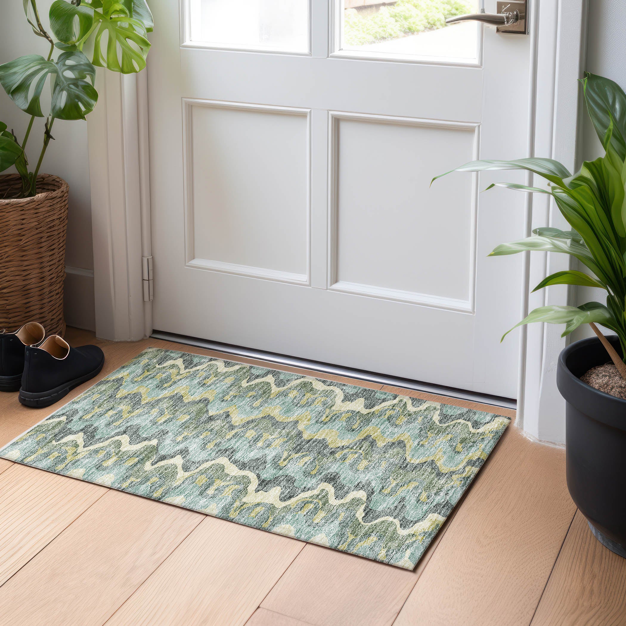 Antigua Machine Washable Transitional Sage Green Rug 1'8" x 2'6" #shape_Rectangle