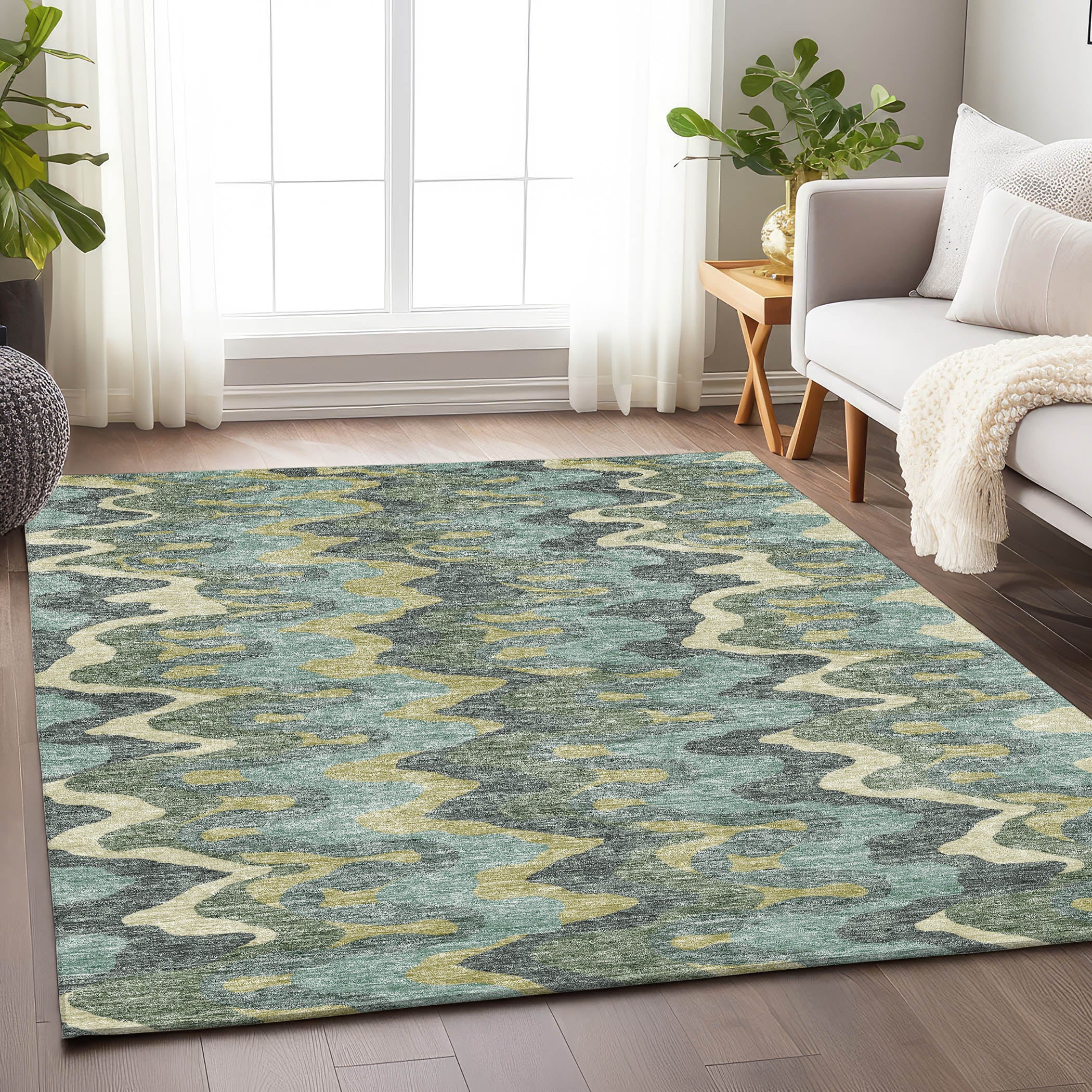 Antigua Machine Washable Transitional Sage Green Rug 2'6" x 3'10" #shape_Rectangle