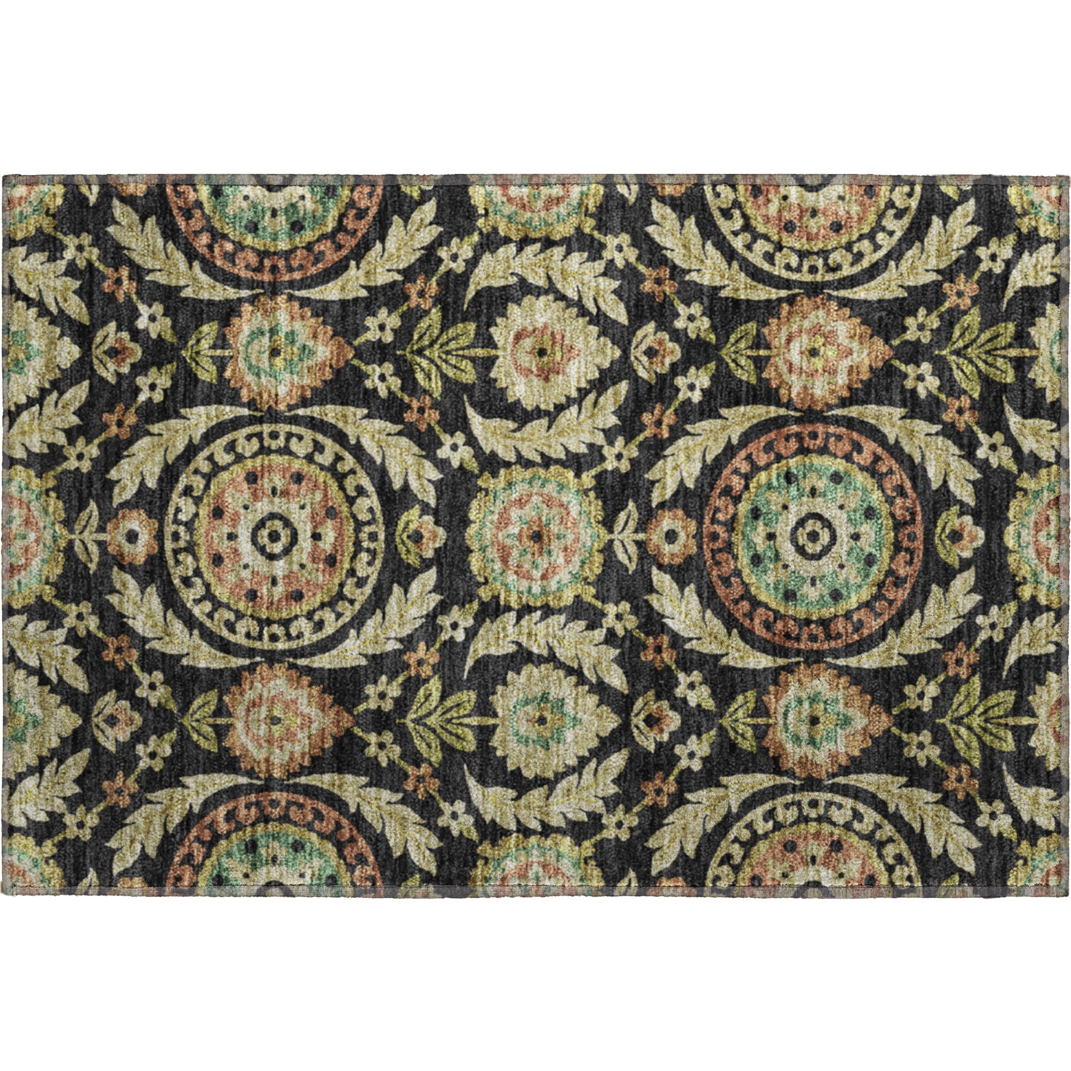 Kyoto Machine Washable Transitional Black Rug 1'8" x 2'6" #shape_Rectangle