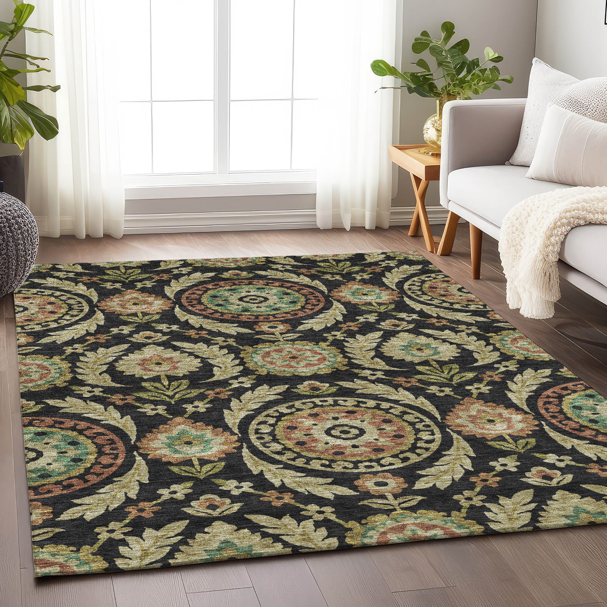 Kyoto Machine Washable Transitional Black Rug 2'6" x 3'10" #shape_Rectangle
