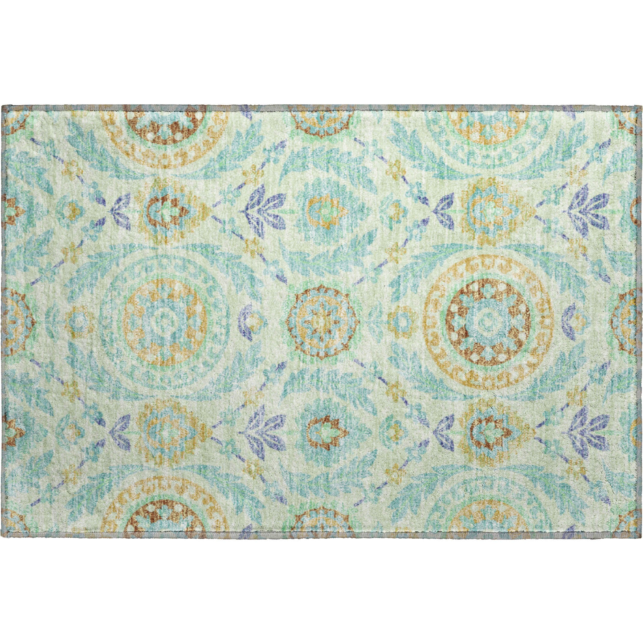 Kyoto Machine Washable Transitional Mint Green Rug 1'8" x 2'6" #shape_Rectangle