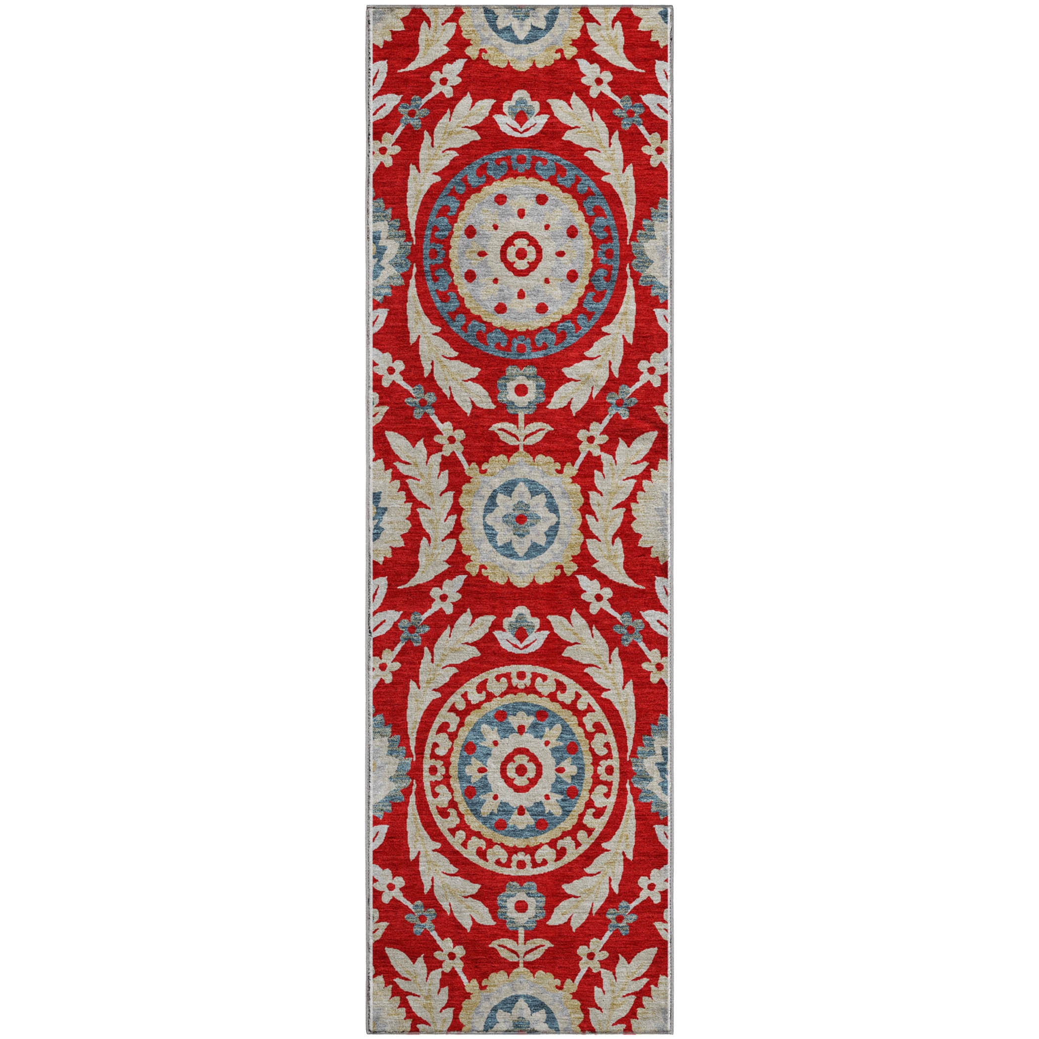 Kyoto Machine Washable Transitional Red Rug 2'3" x 7'6" #shape_Runner