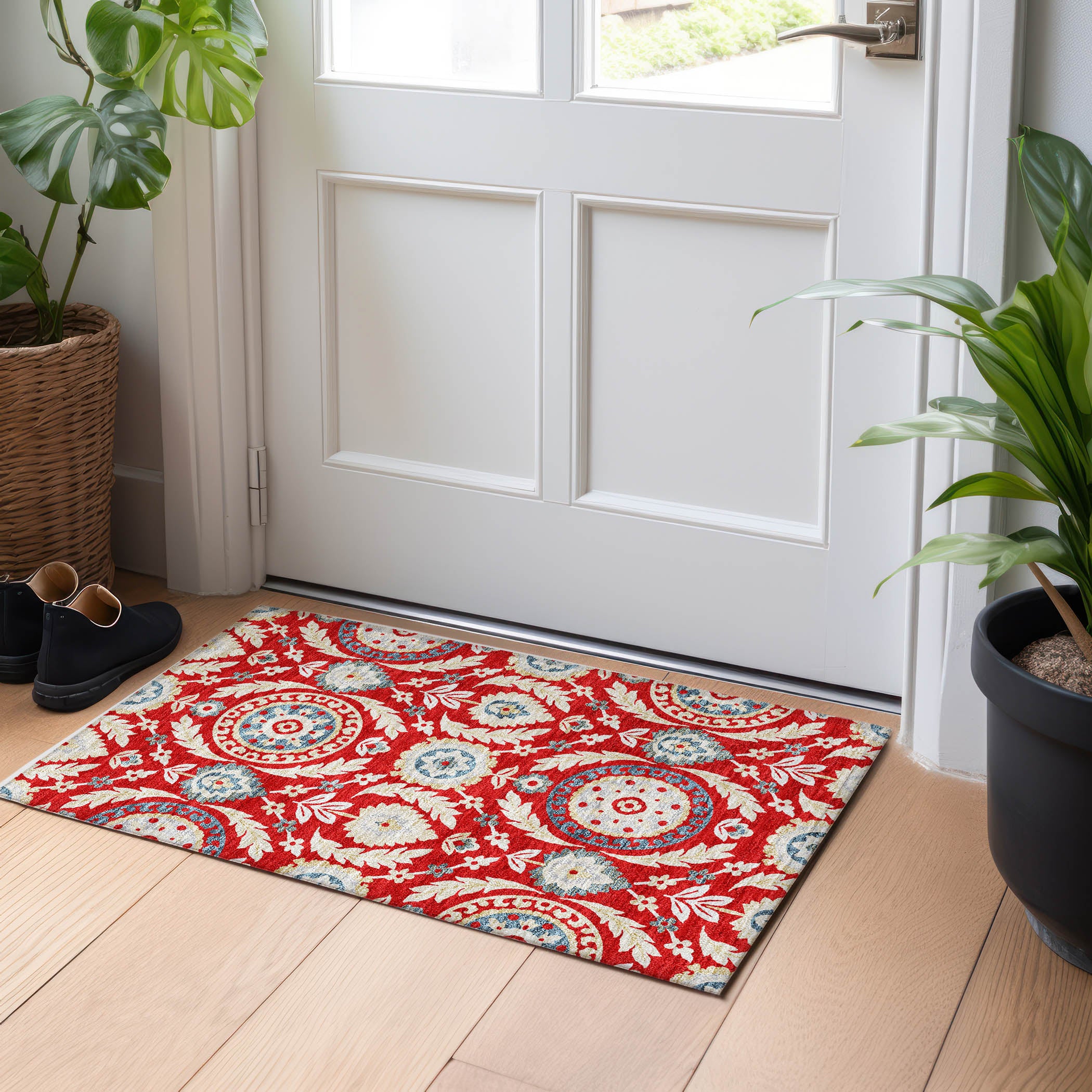 Kyoto Machine Washable Transitional Red Rug 1'8" x 2'6" #shape_Rectangle