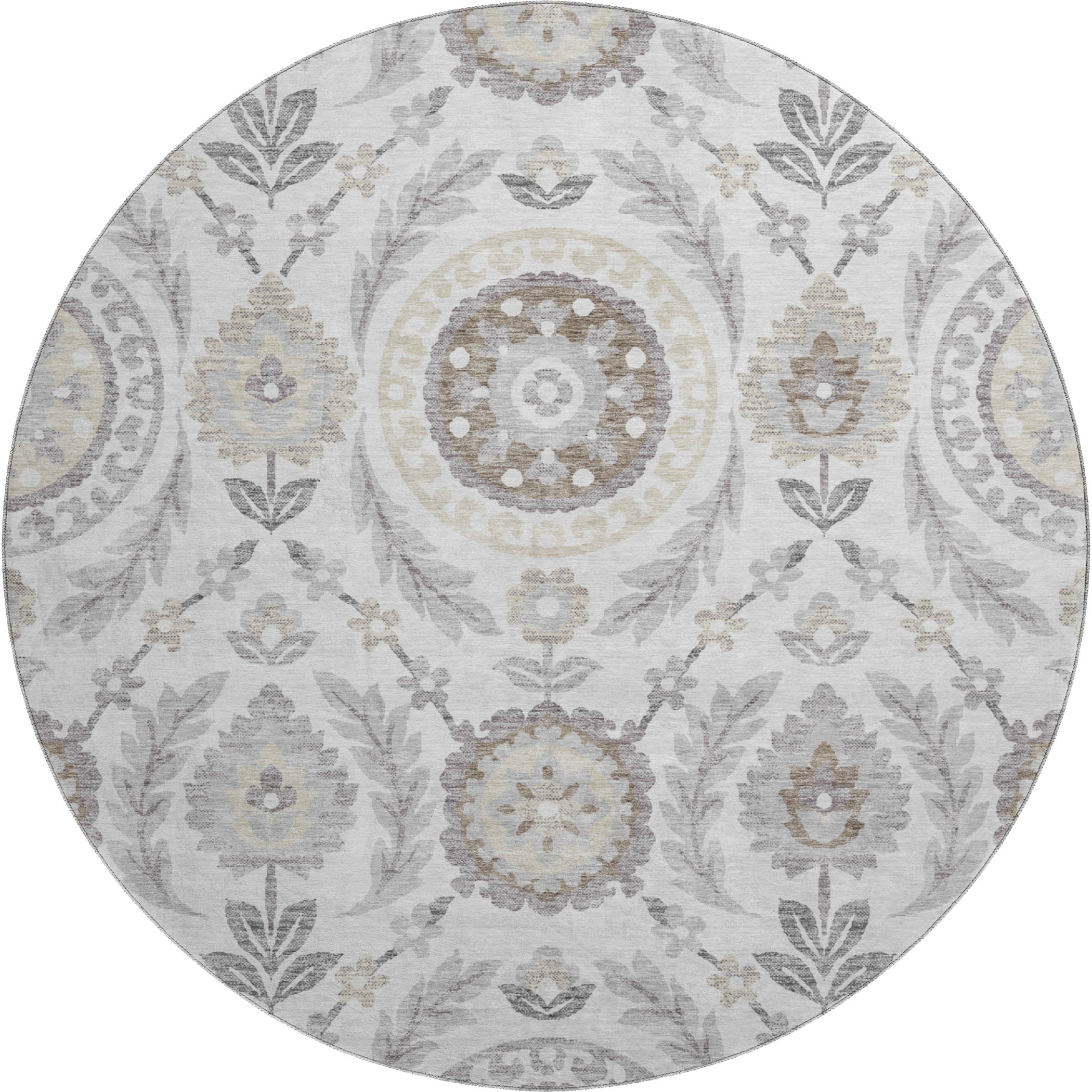 Kyoto Machine Washable Transitional Silver Gray Rug 8' x 8' #shape_Round