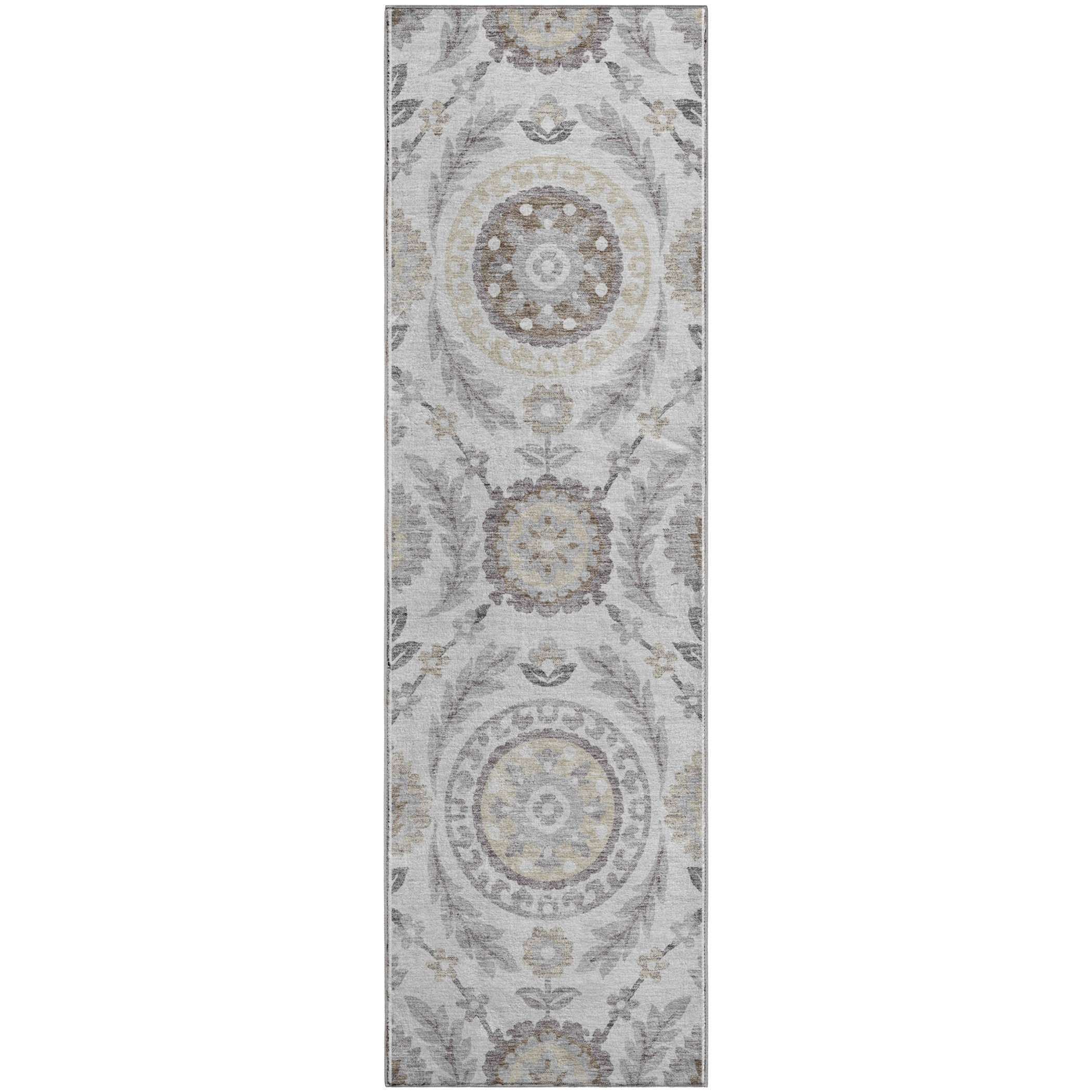 Kyoto Machine Washable Transitional Silver Gray Rug 2'3" x 7'6" #shape_Runner