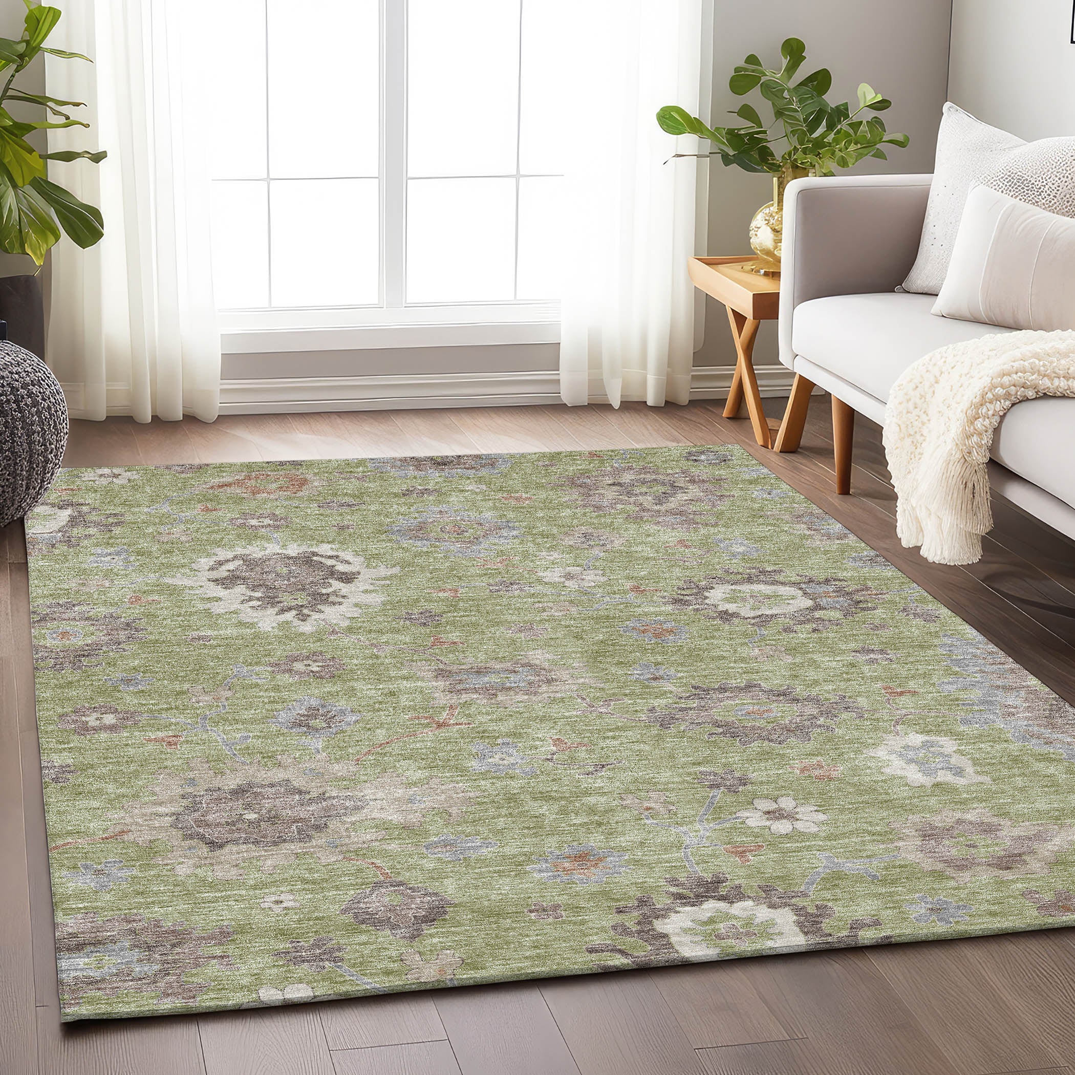 Tallinn Machine Washable Traditional Aloe Green Rug 2'6" x 3'10" #shape_Rectangle