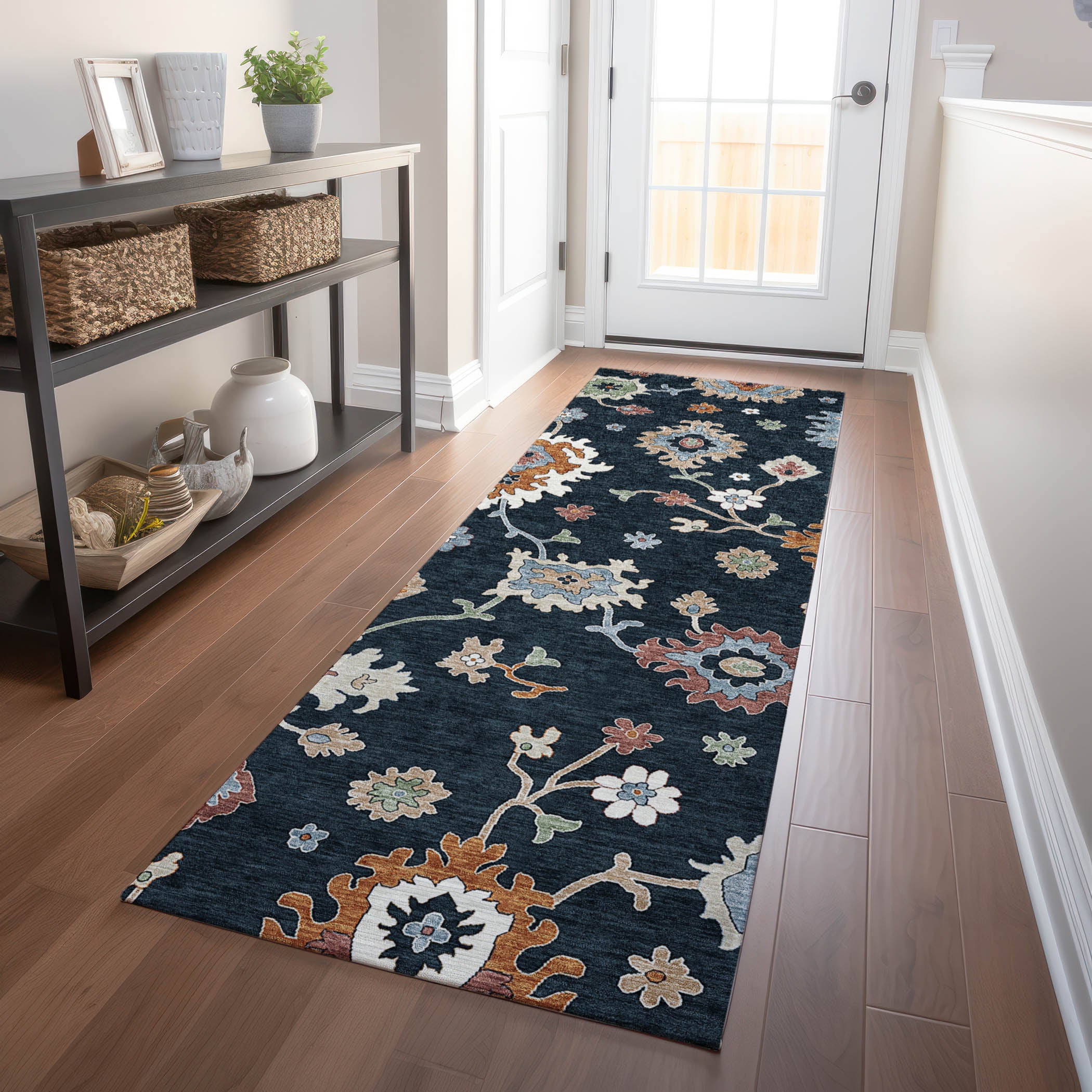 Tallinn Machine Washable Traditional Black Rug 2'3" x 7'6" #shape_Runner