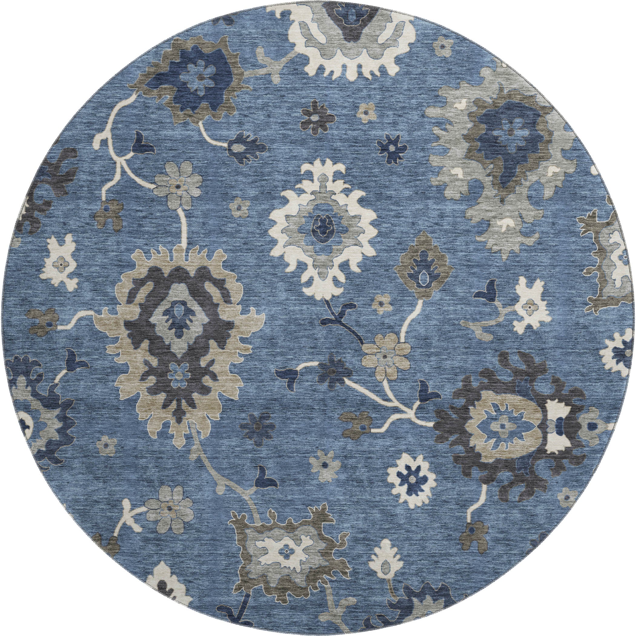 Tallinn Machine Washable Traditional Blue Rug 8' x 8' #shape_Round
